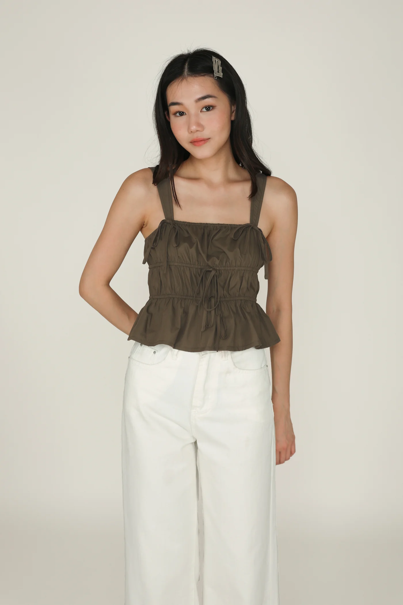 Adalie Ribbon Shirred Babydoll Top - Image 38