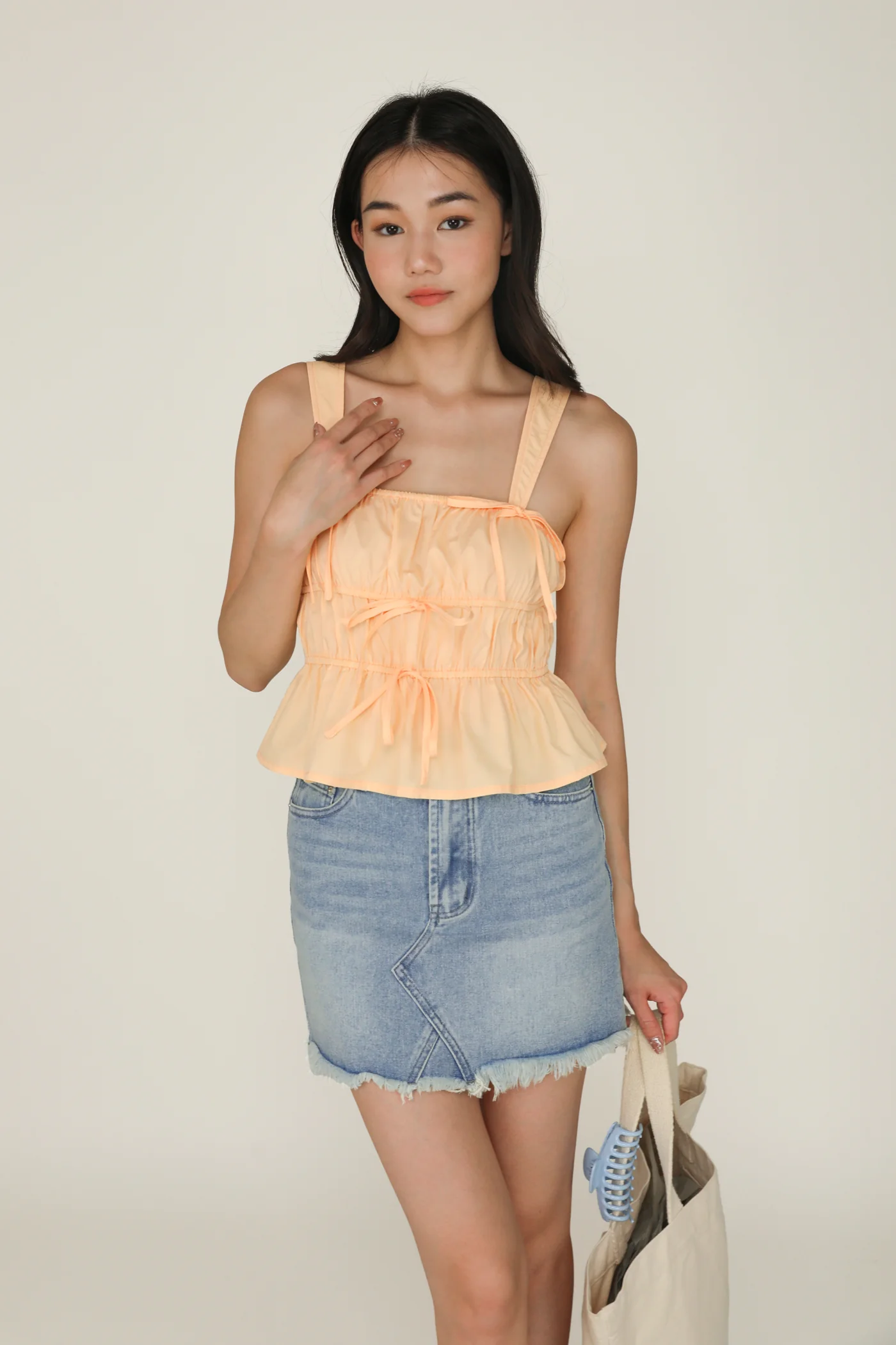 Adalie Ribbon Shirred Babydoll Top - Image 43