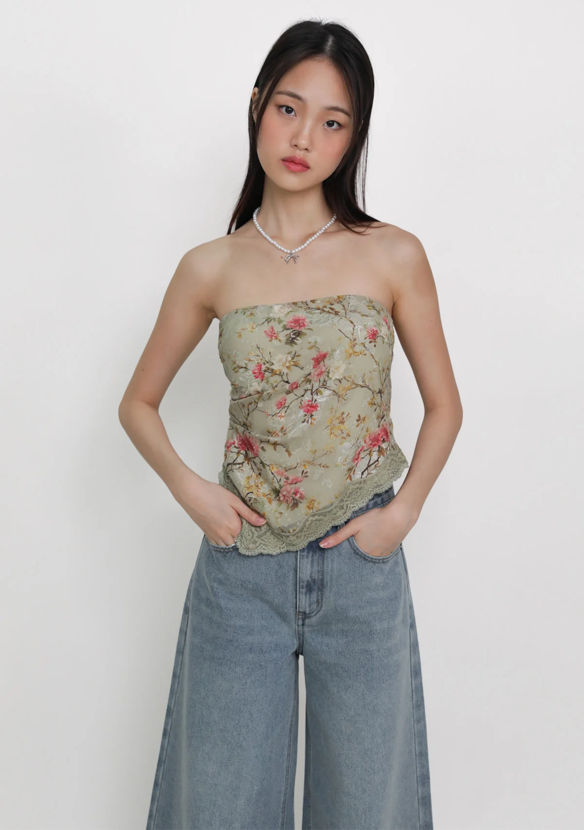 Aretha Lace Hem Padded Tube Top (Floral) - Image 6