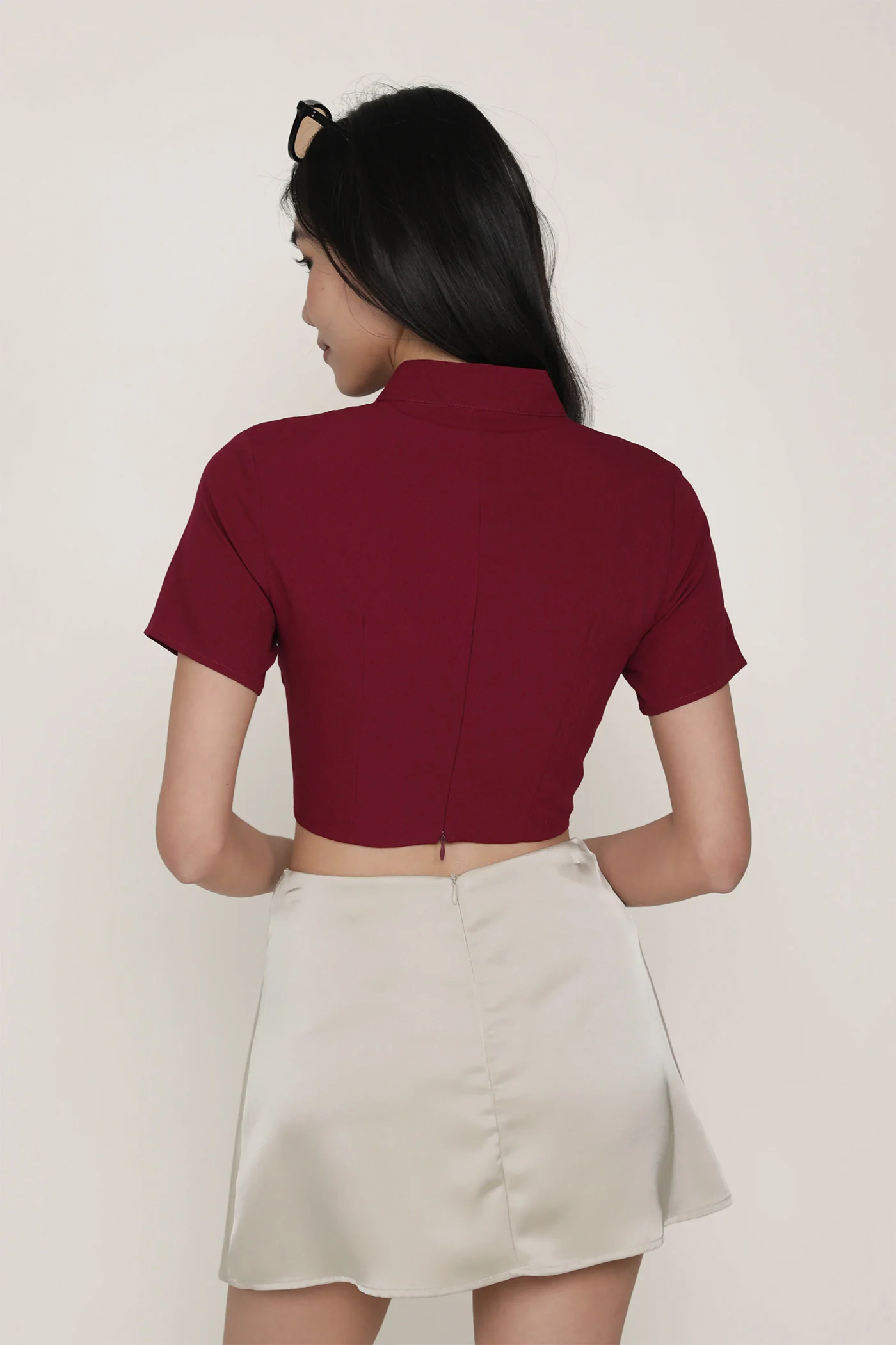 Arianne Mandarin Collar Ribbon Crop Top - Image 14