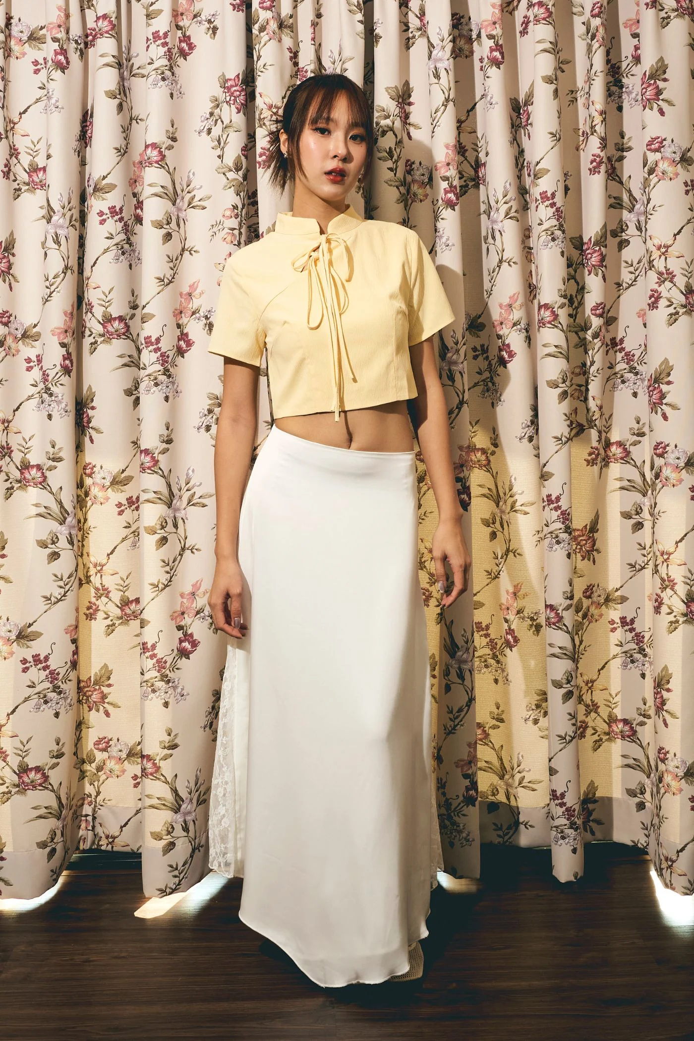 Arianne Mandarin Collar Ribbon Crop Top - Image 15