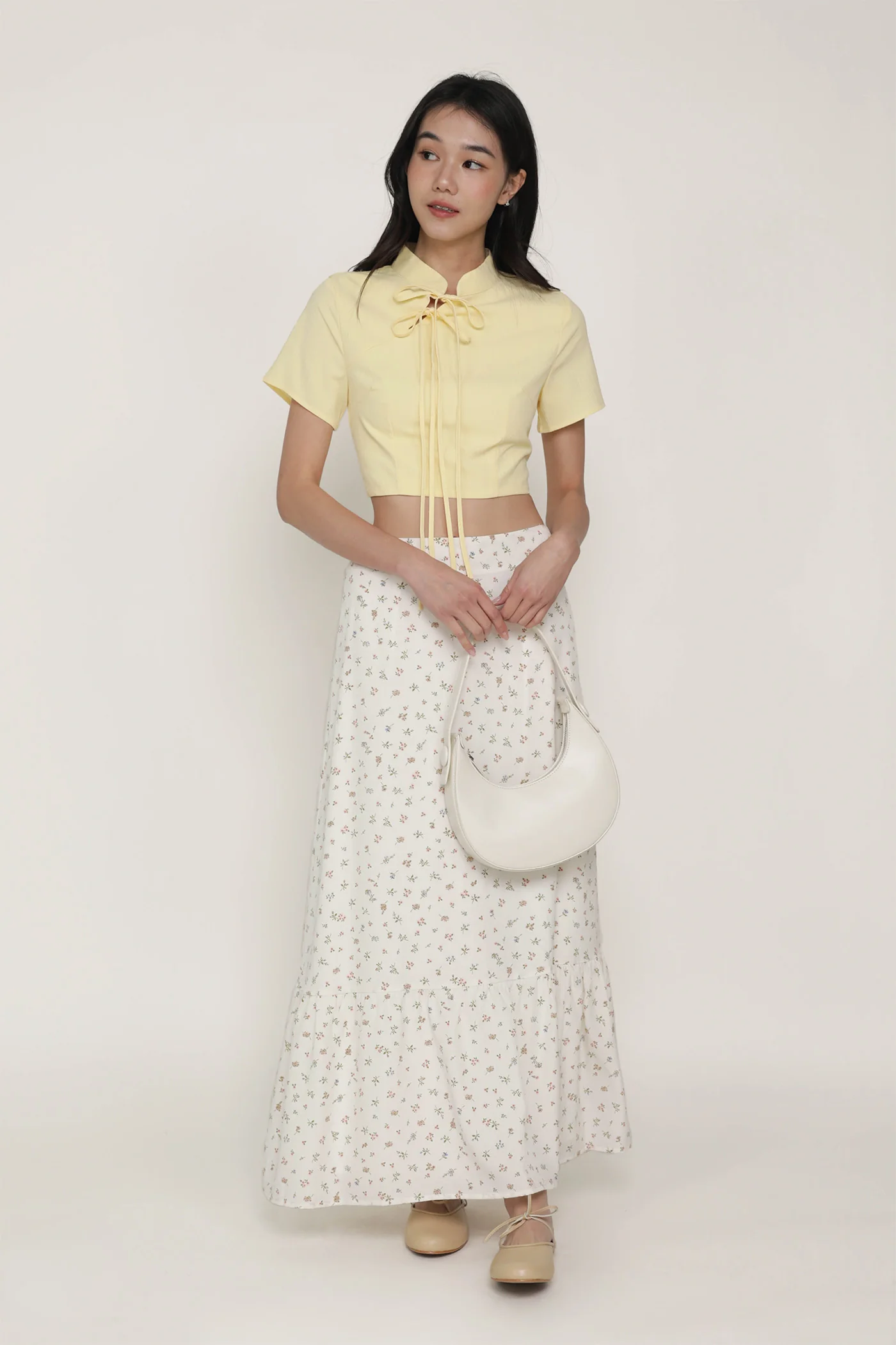 Arianne Mandarin Collar Ribbon Crop Top - Image 16