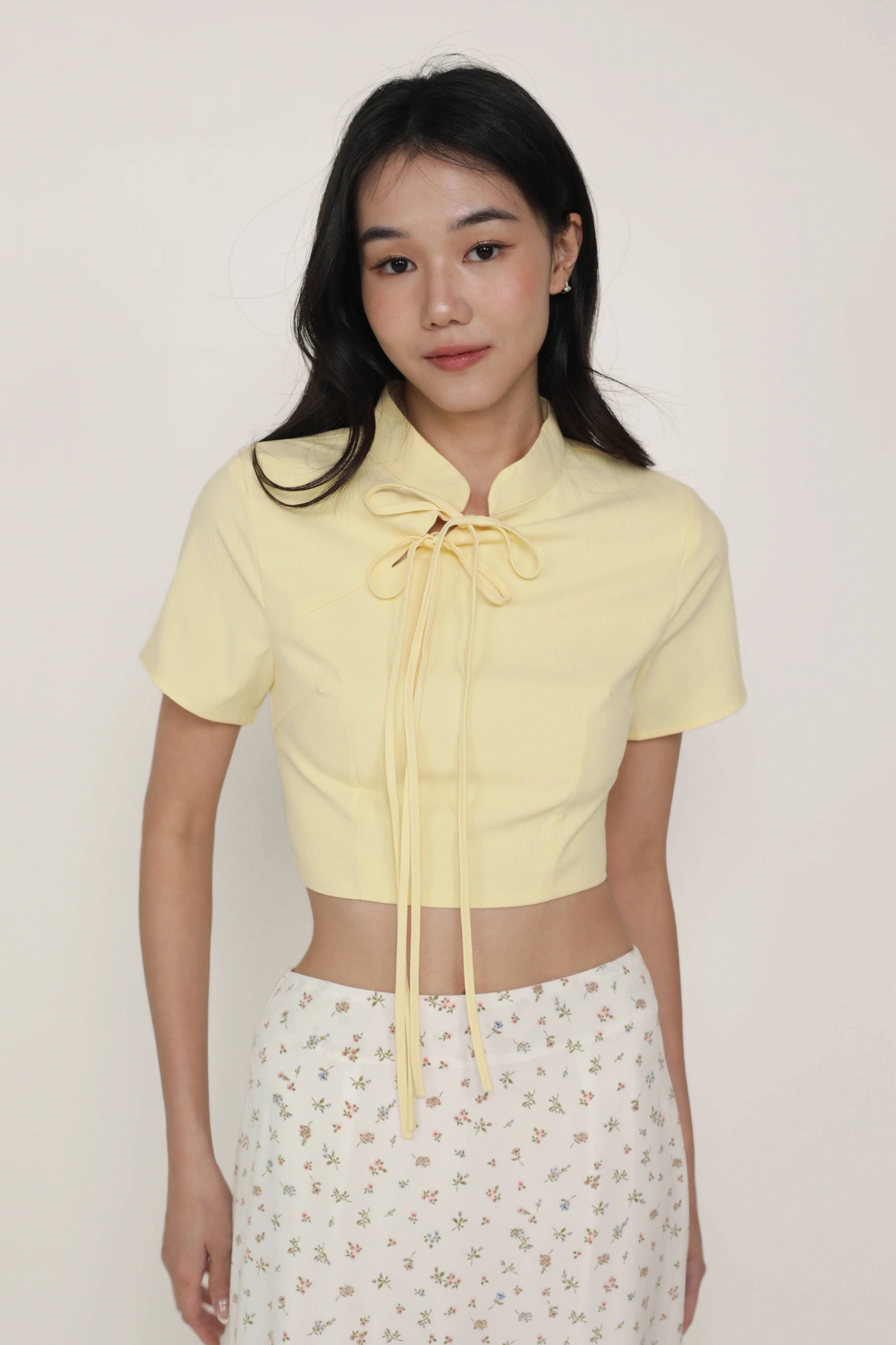 Arianne Mandarin Collar Ribbon Crop Top - Image 18