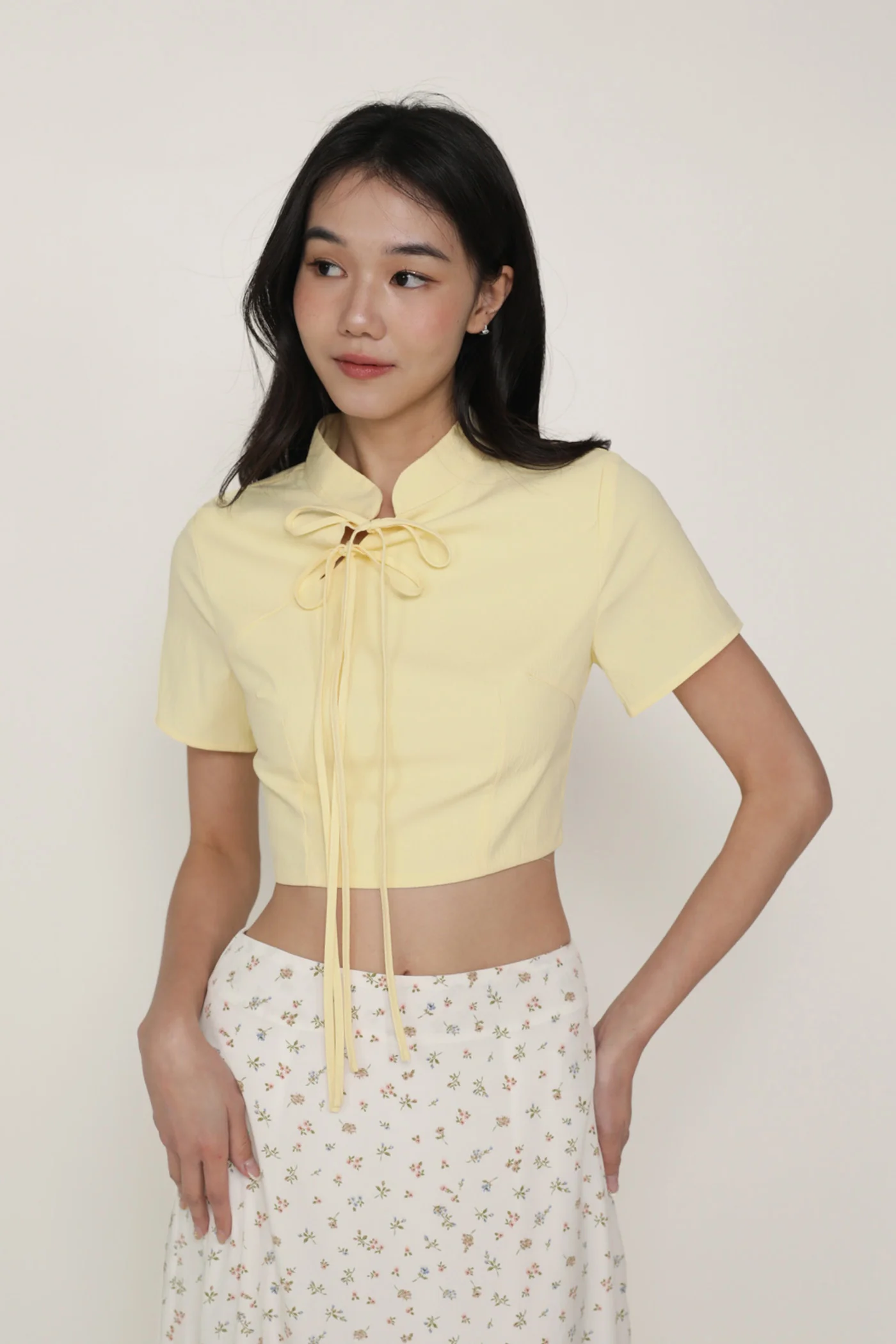 Arianne Mandarin Collar Ribbon Crop Top - Image 20