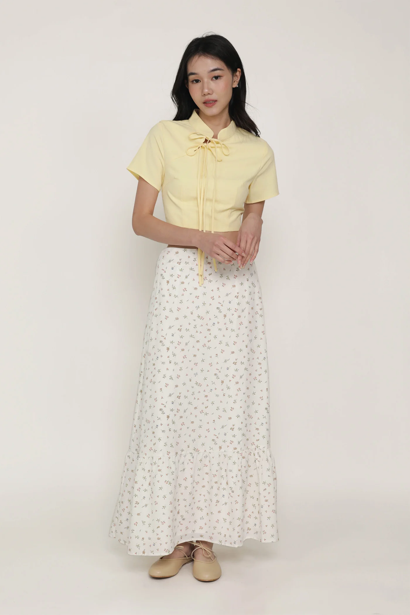 Arianne Mandarin Collar Ribbon Crop Top - Image 21