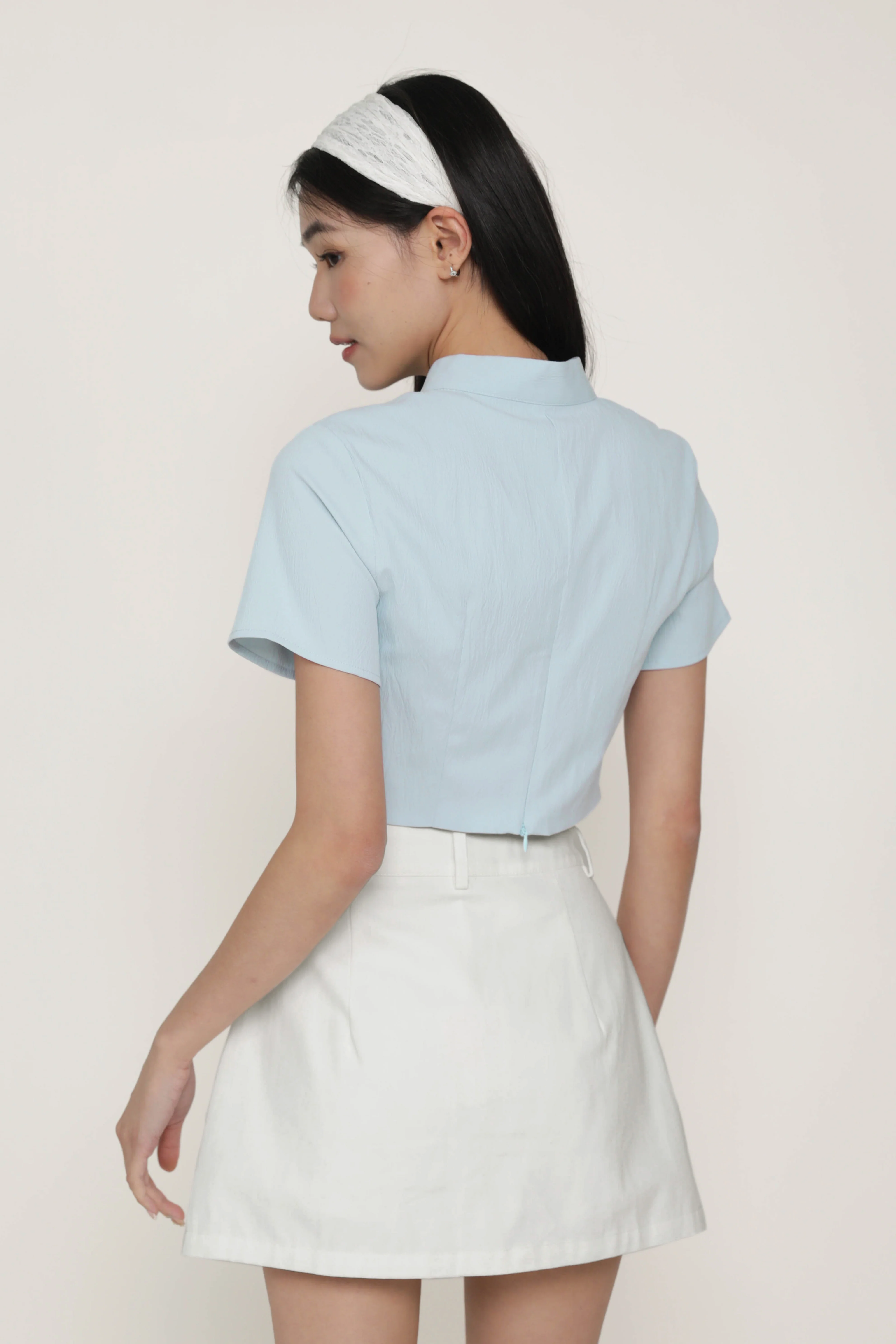 Arianne Mandarin Collar Ribbon Crop Top - Image 7