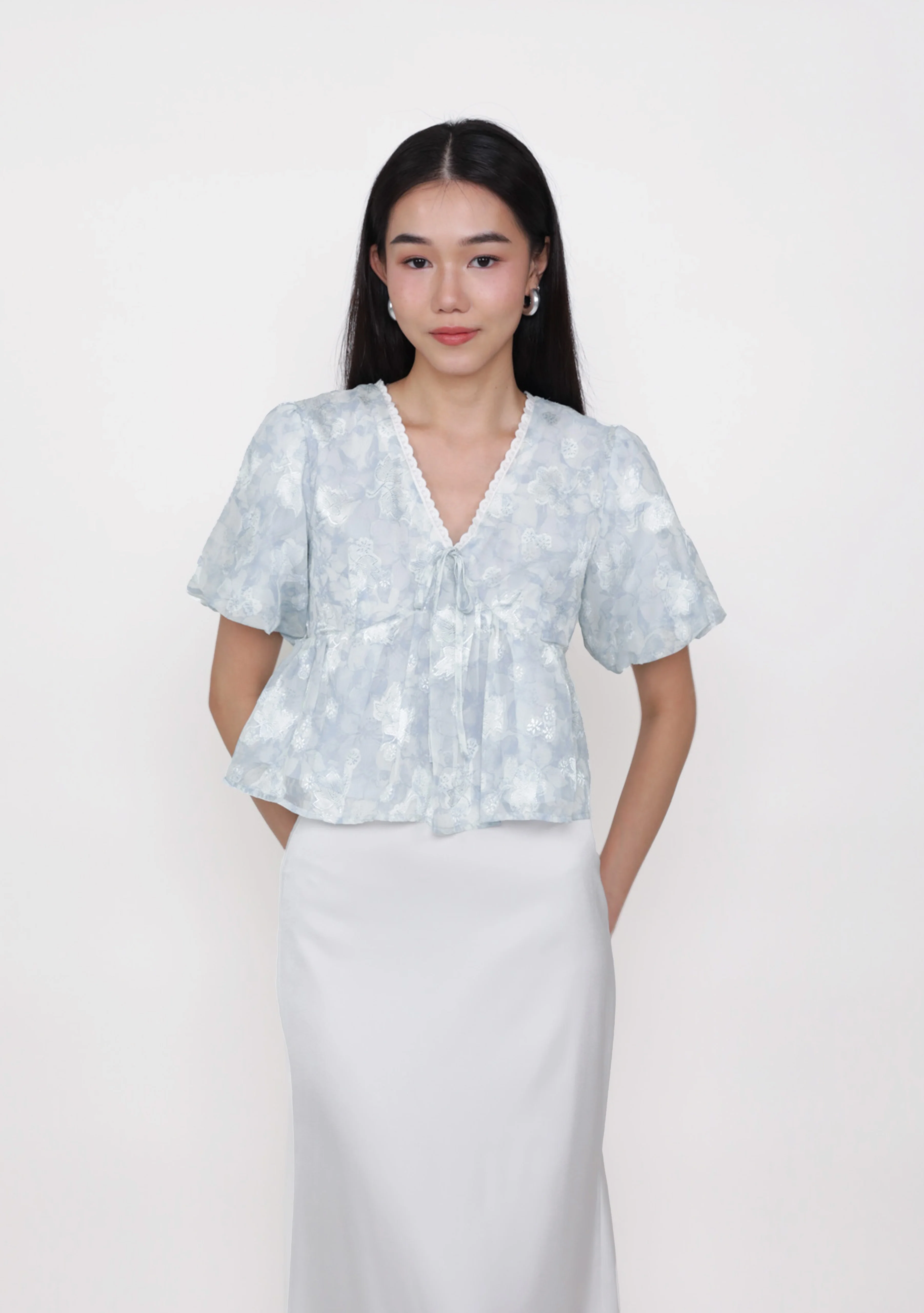 Ariette Puffy Sleeve Babydoll Top (Floral)