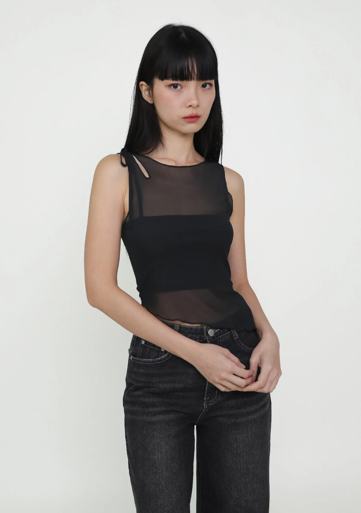 Joanna Asymmetrical Mesh Overlay Top - Image 12