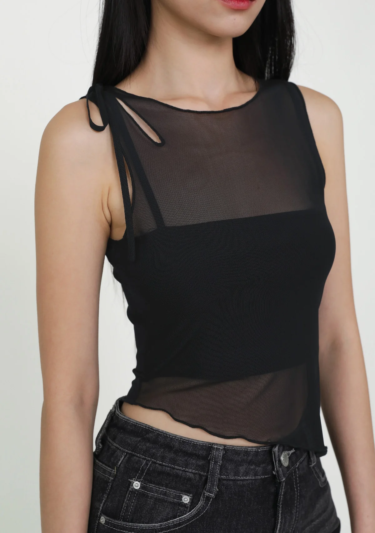 Joanna Asymmetrical Mesh Overlay Top - Image 13