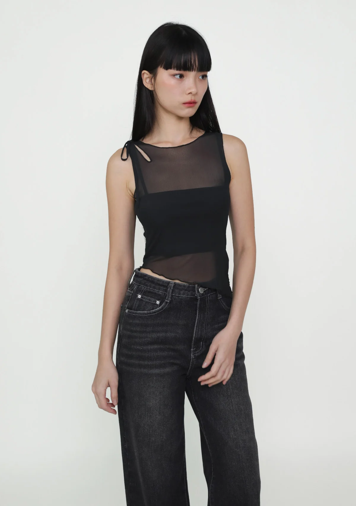Joanna Asymmetrical Mesh Overlay Top - Image 14