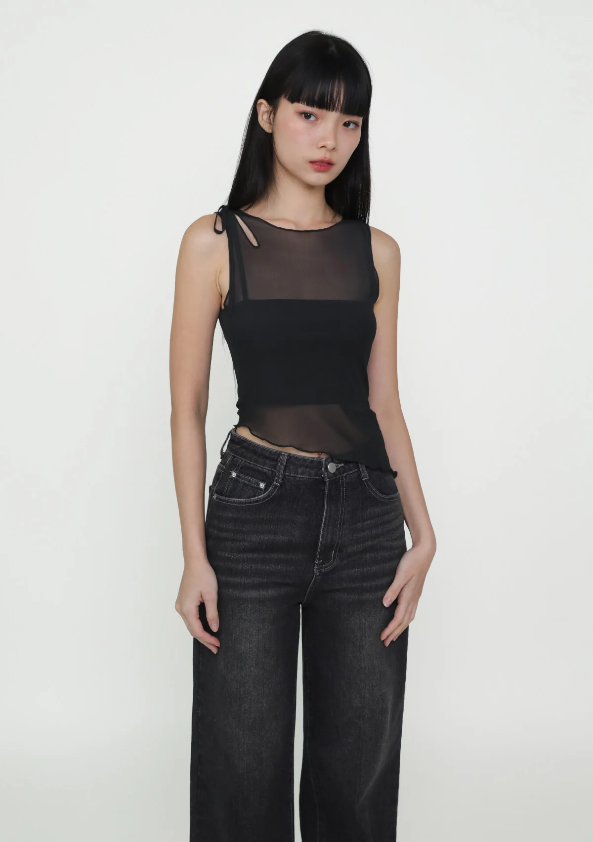 Joanna Asymmetrical Mesh Overlay Top - Image 2