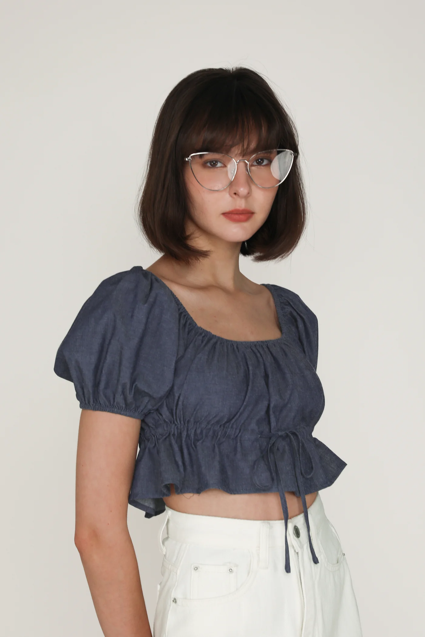 Bert Chambray Puffy Drawstring Sleeve Top - Image 10