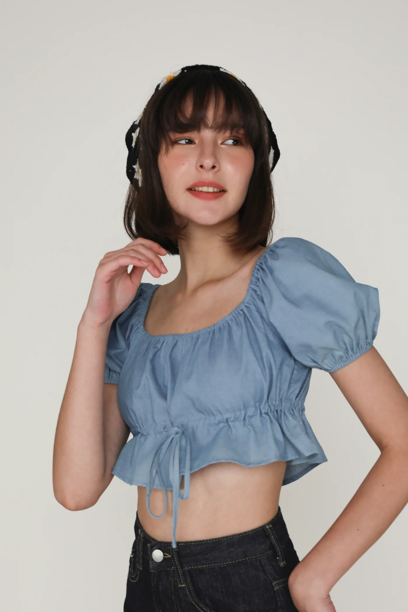 Bert Chambray Puffy Drawstring Sleeve Top - Image 5