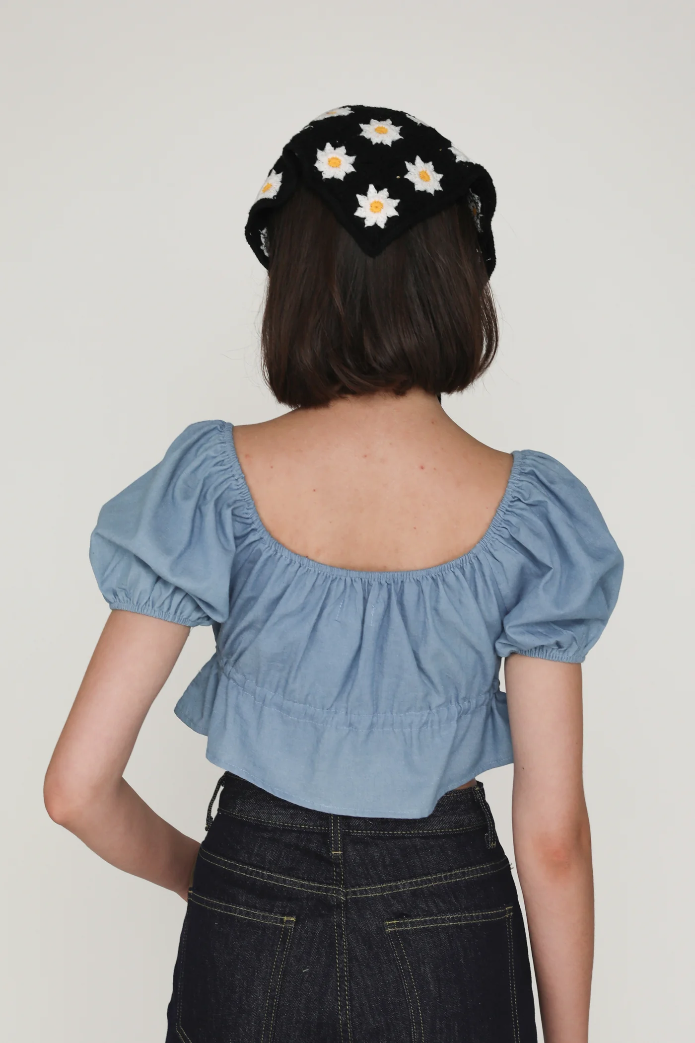 Bert Chambray Puffy Drawstring Sleeve Top - Image 7