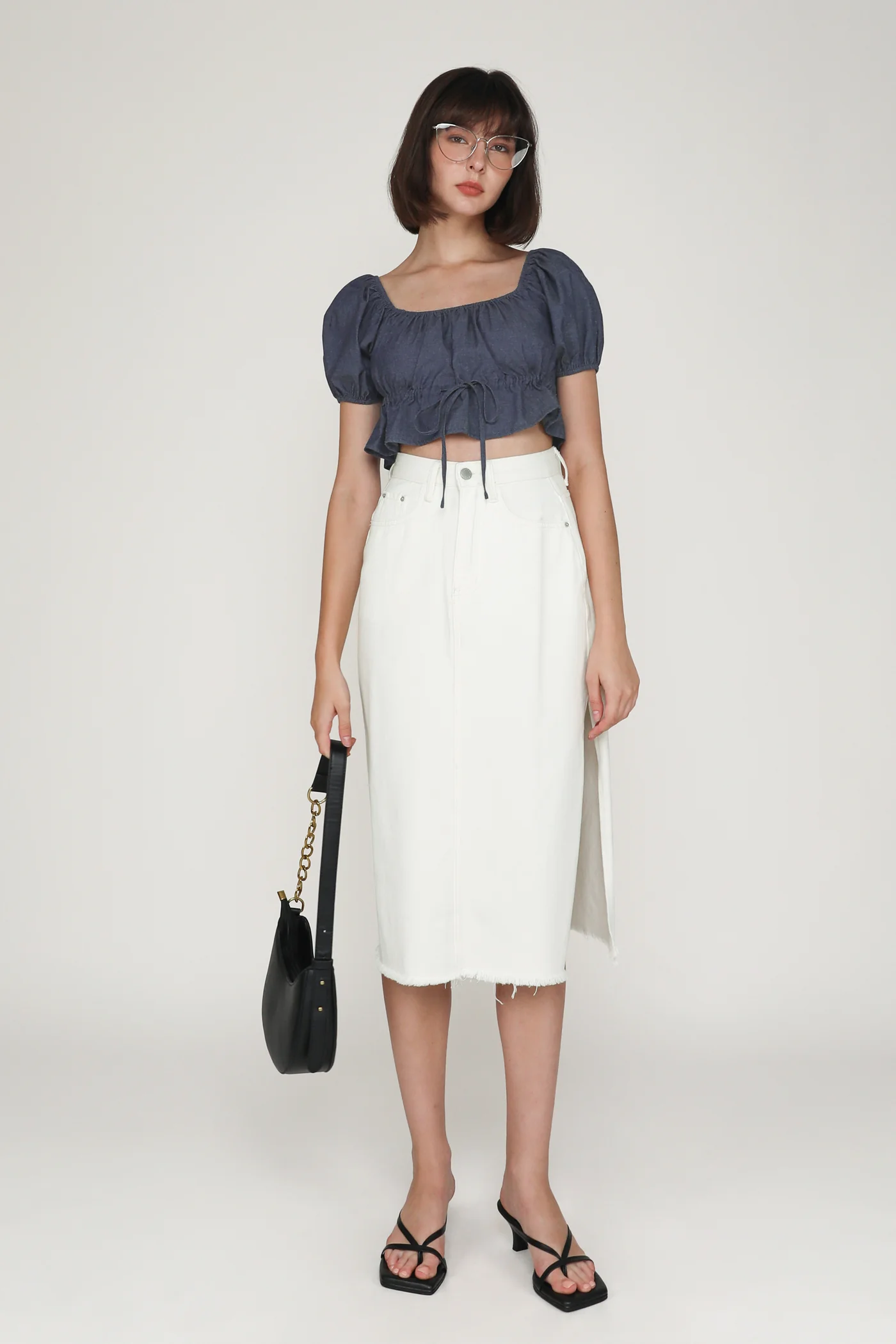 Bert Chambray Puffy Drawstring Sleeve Top - Image 8