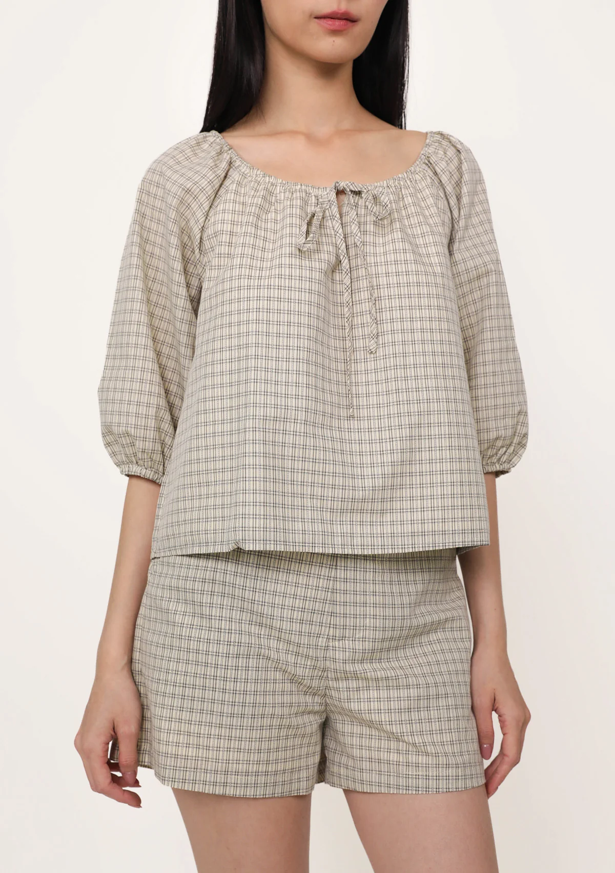 Celina Tie Front Blouse (Plaid) - Image 6