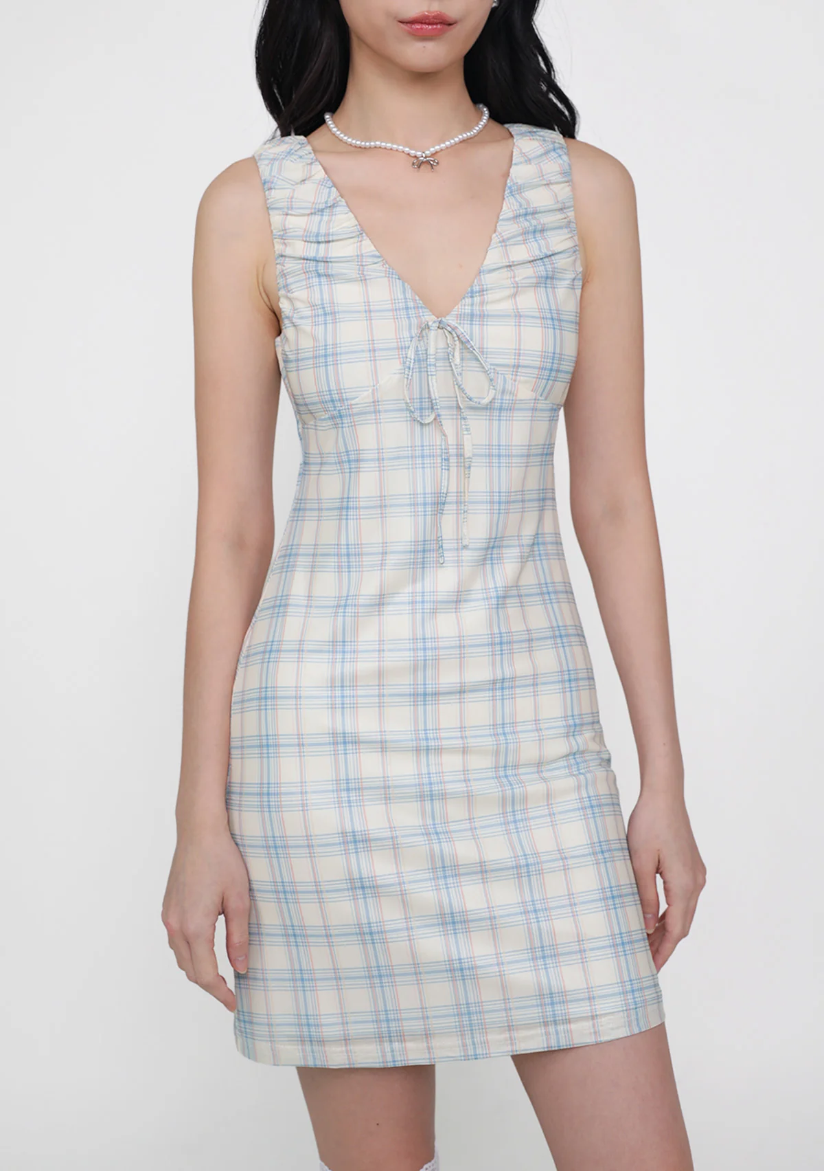 Clarine Ruched Mesh Dress (Plaid) - Image 6