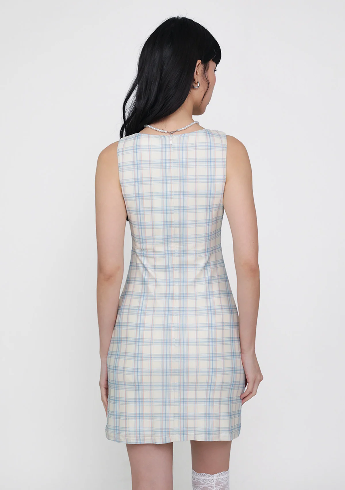 Clarine Ruched Mesh Dress (Plaid) - Image 7