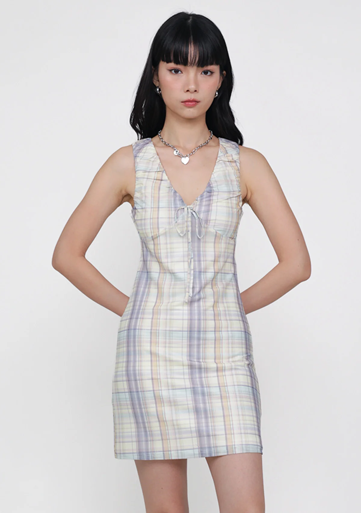 Clarine Ruched Mesh Dress (Plaid) - Image 8