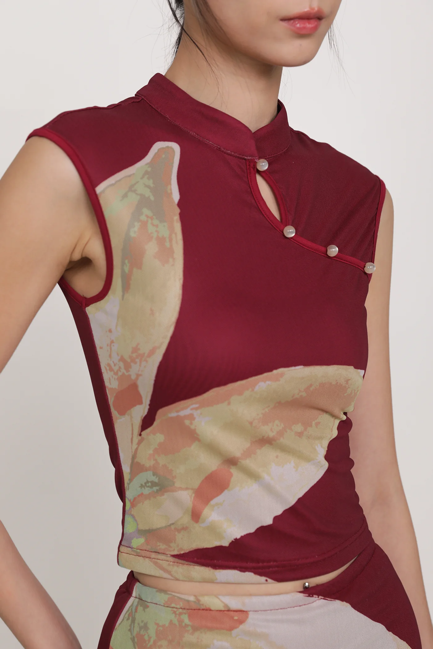 Daniah Mandarin Collar Mesh Top - Image 4