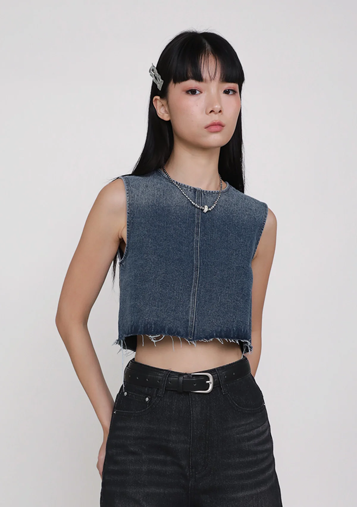 Galina Denim Frayed Hem Top - Image 10