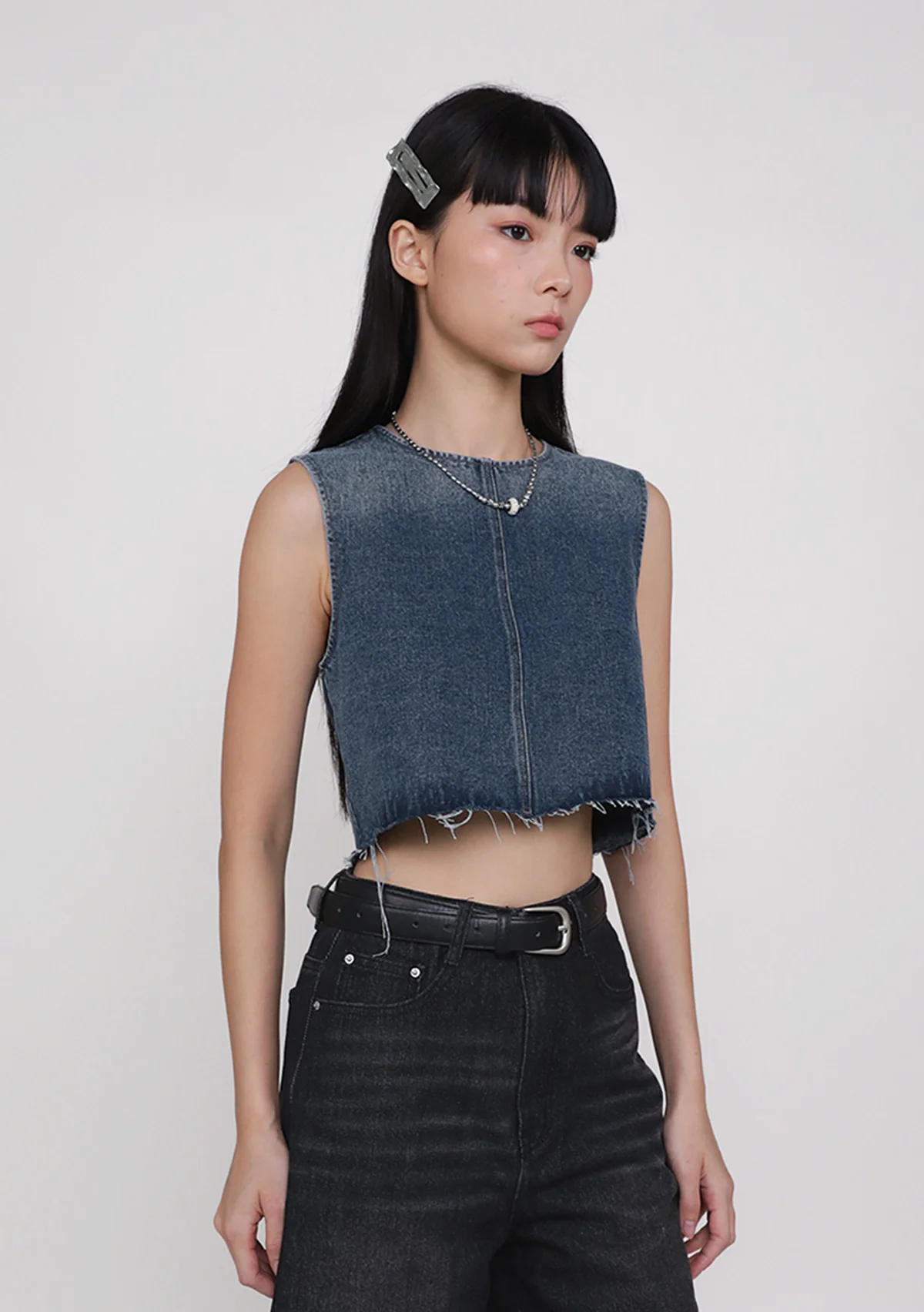 Galina Denim Frayed Hem Top - Image 2