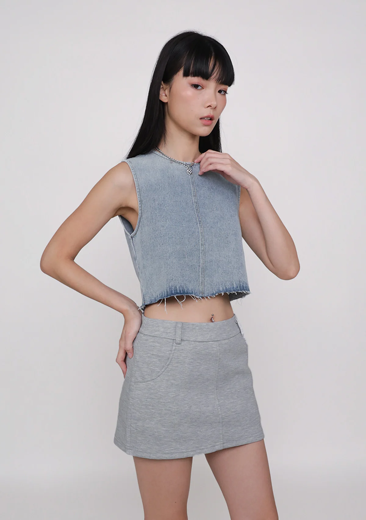 Galina Denim Frayed Hem Top - Image 7