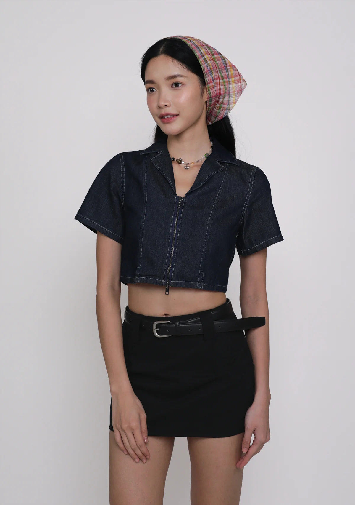 Astrid Denim Zip Up Top - Image 2