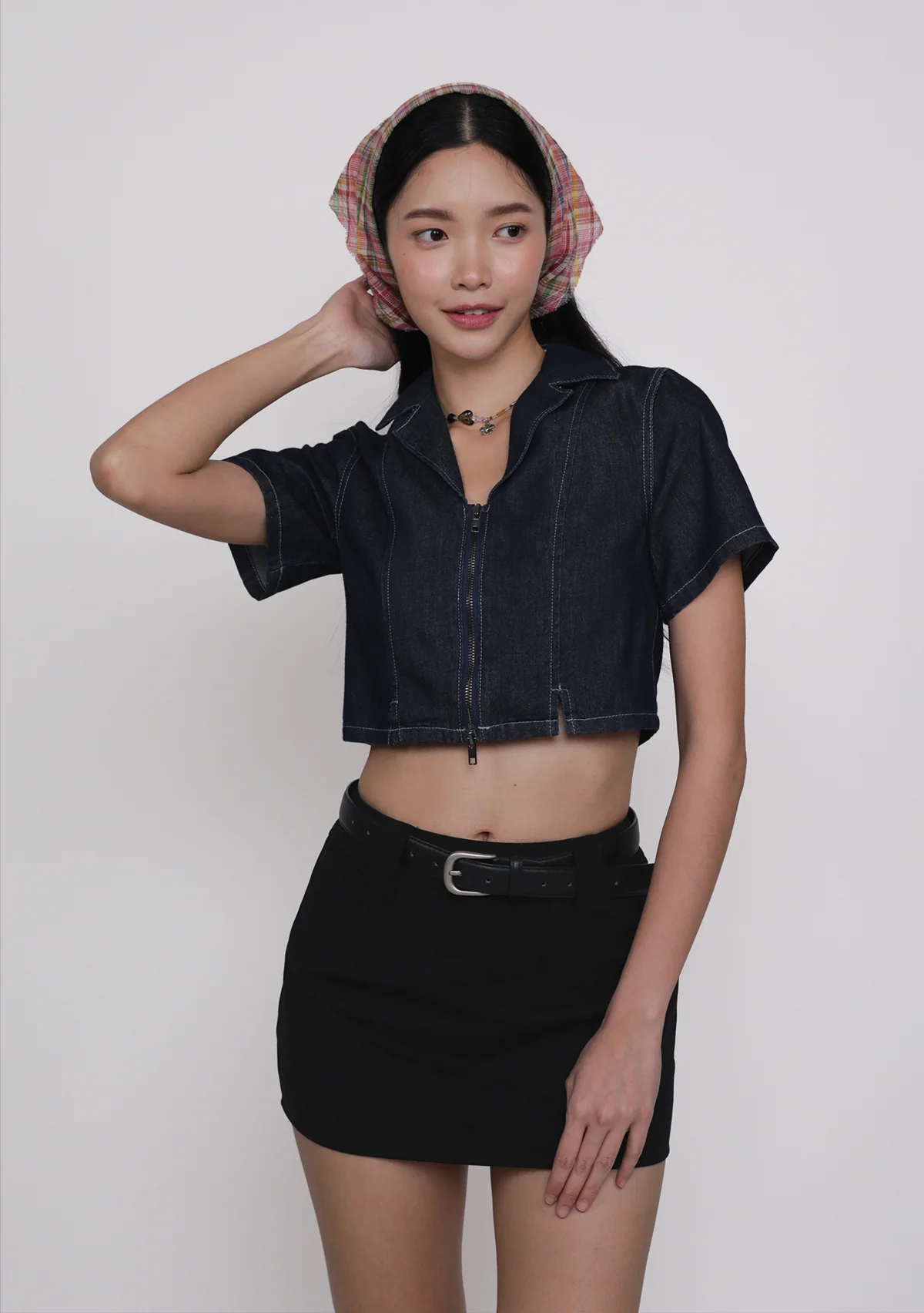 Astrid Denim Zip Up Top - Image 3