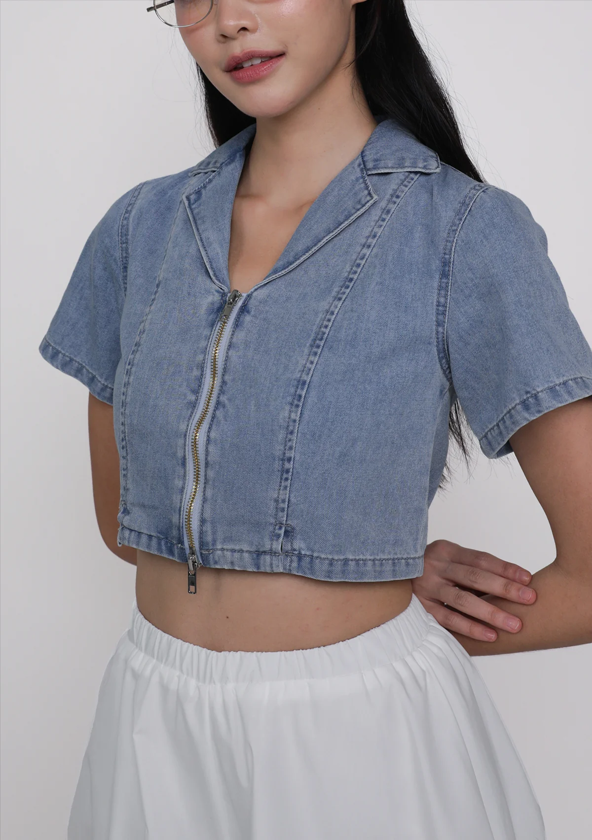 Astrid Denim Zip Up Top - Image 7