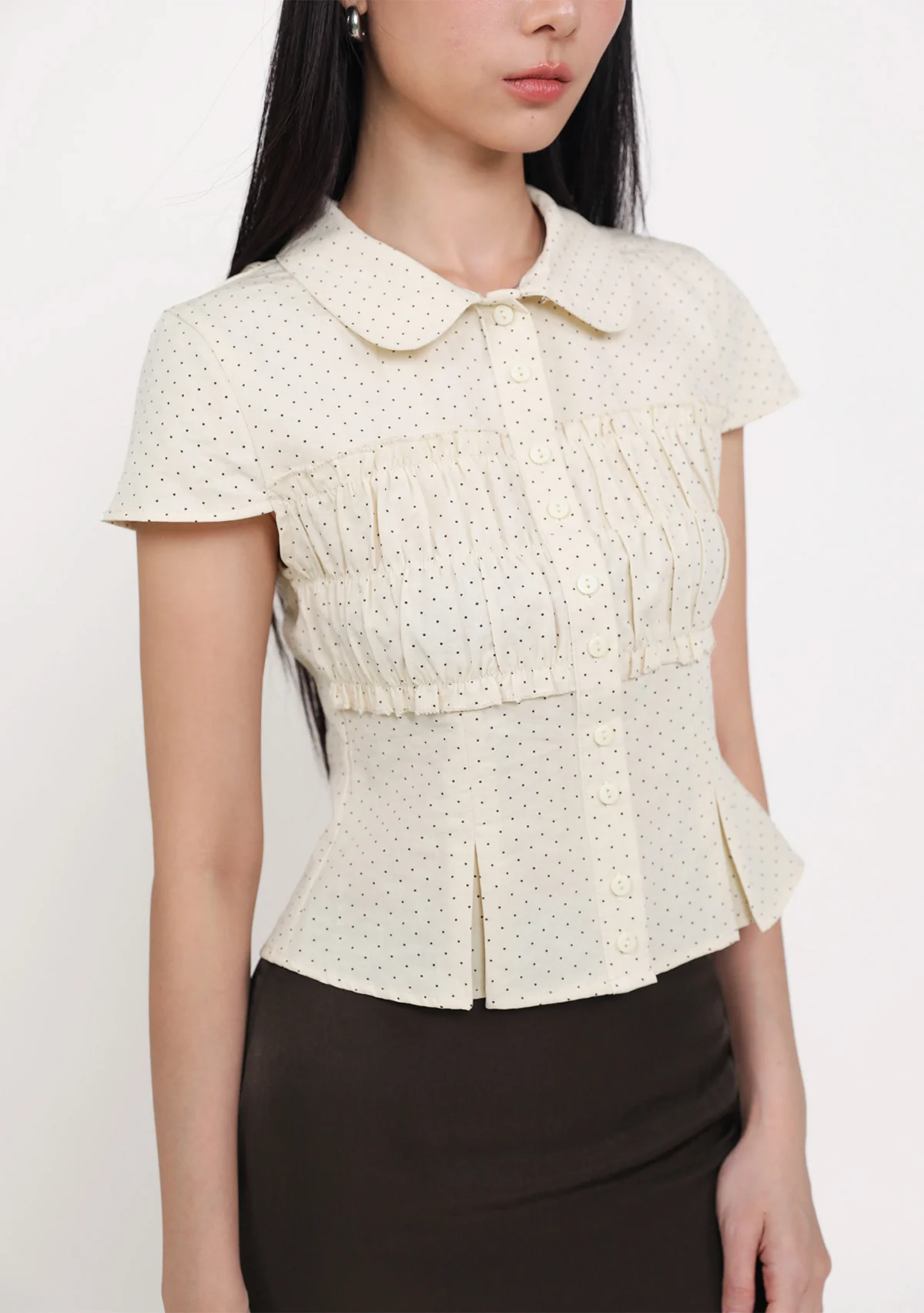 Dottie Ruched Button Blouse (Polka Dot) - Image 15