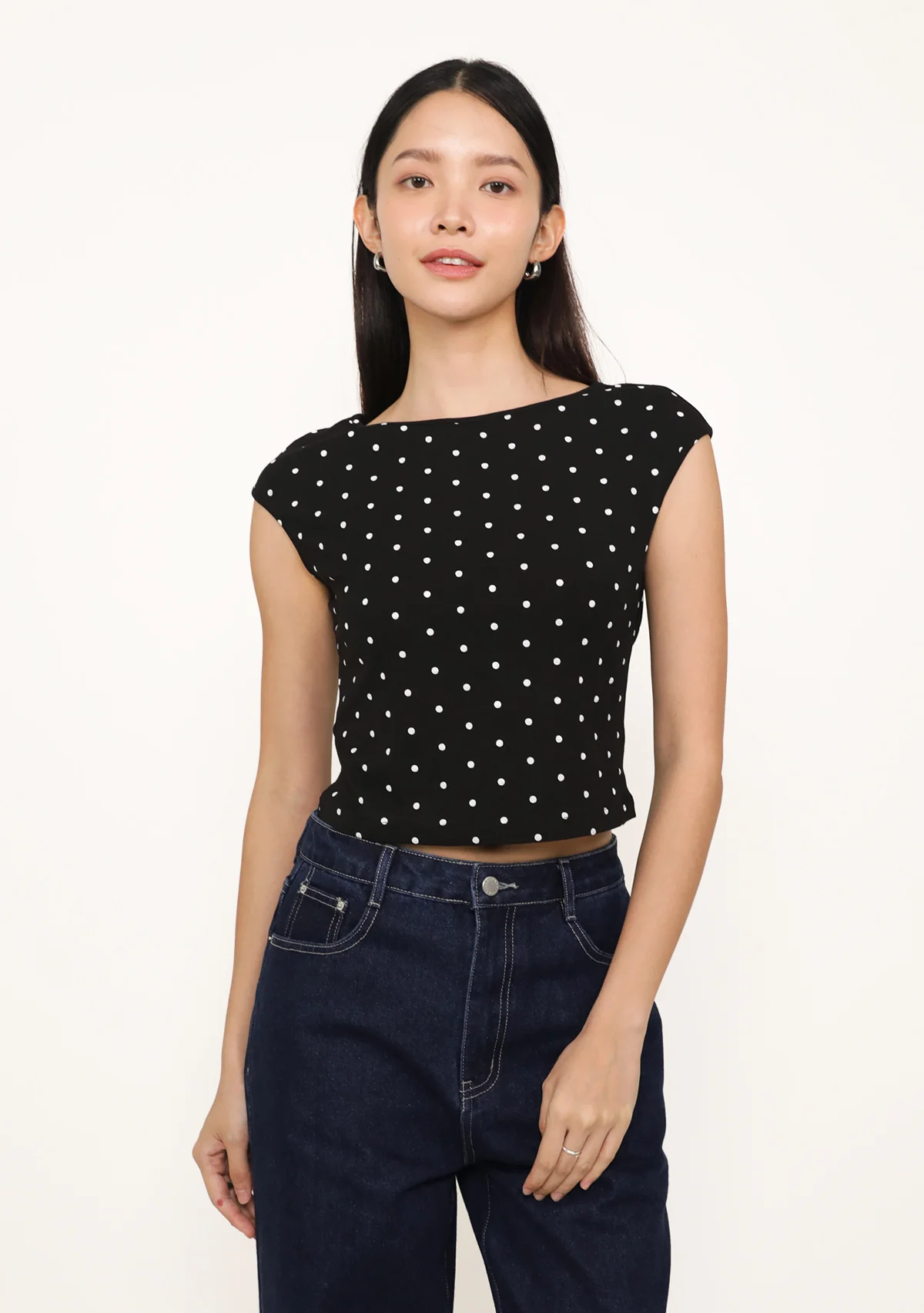Drea Basic Boat Neck Top (Polka Dot) - Image 5