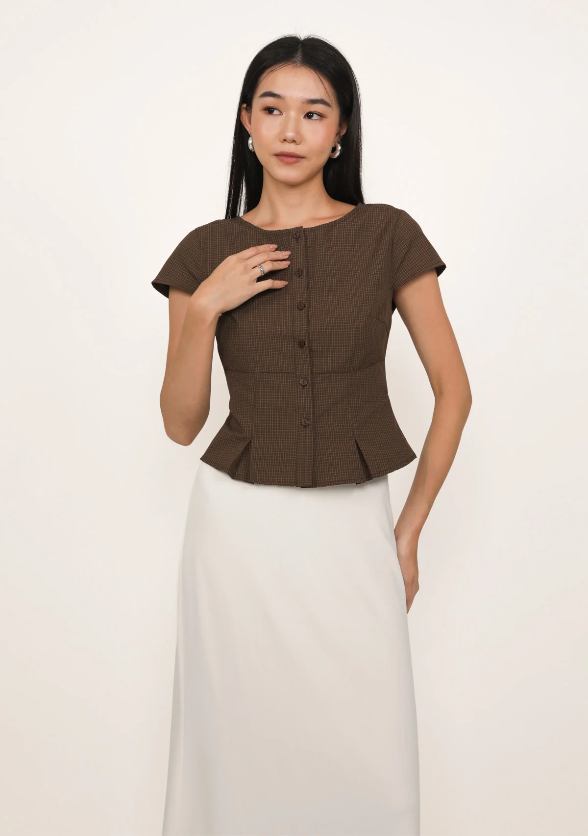 Emmi Pleated Button Blouse (Plaid) - Image 4
