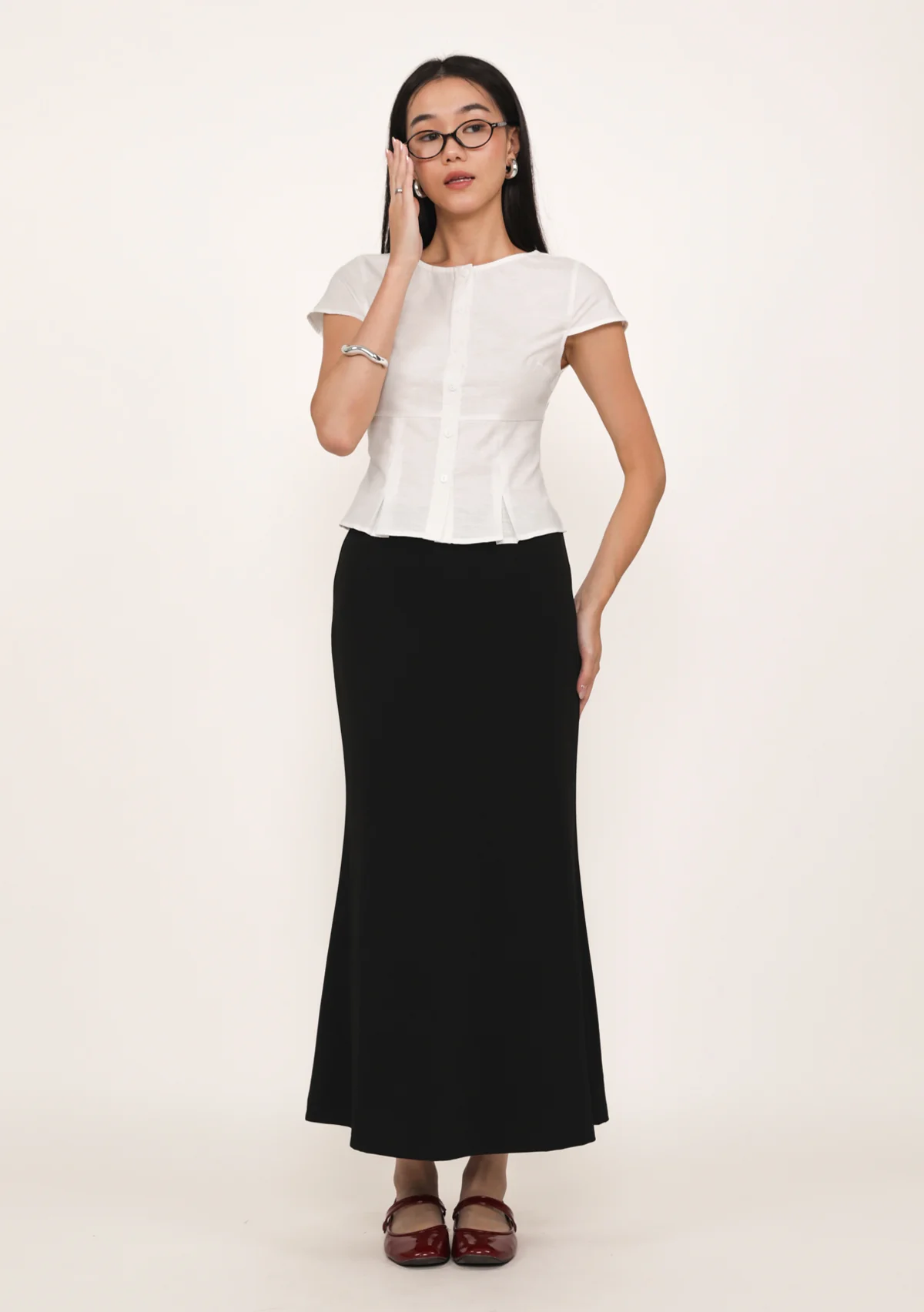 Emmi Pleated Button Blouse (White) - Image 2