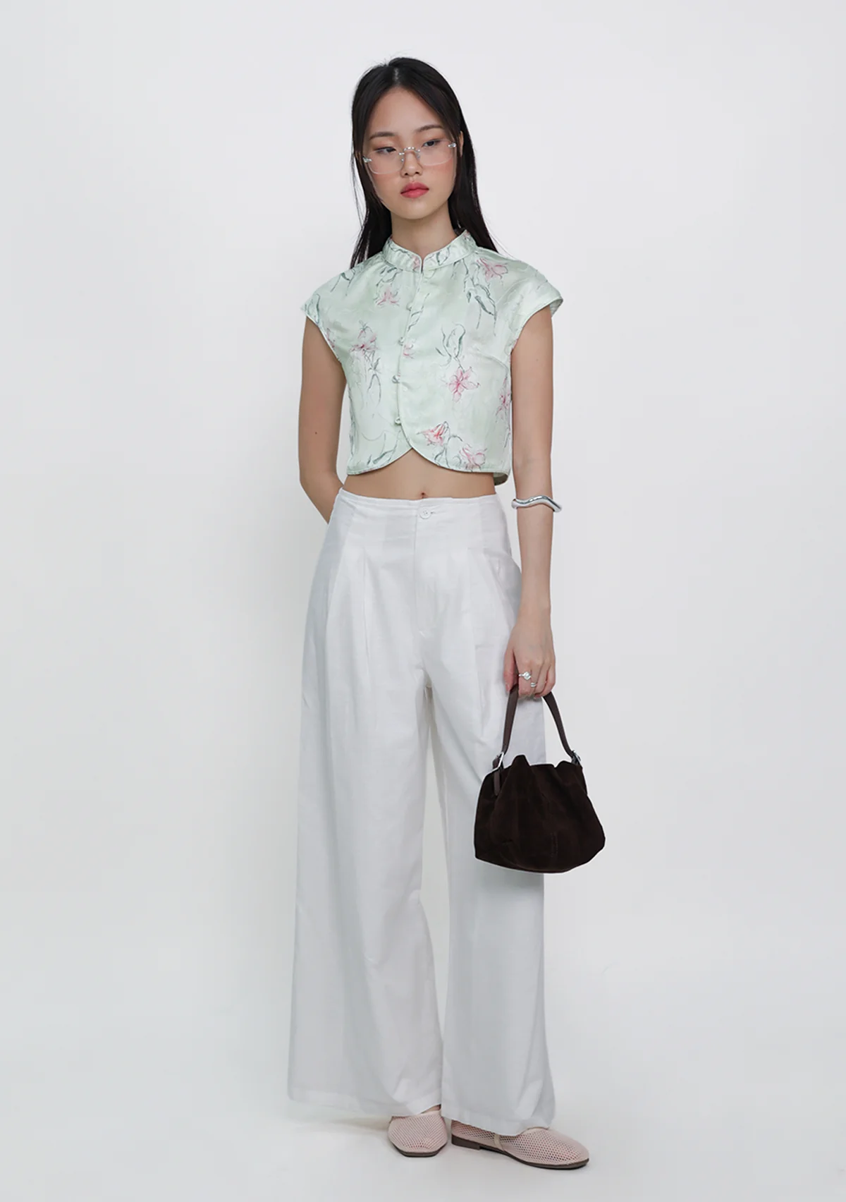 Ethna Mandarin Collar Button Top (Floral) - Image 12