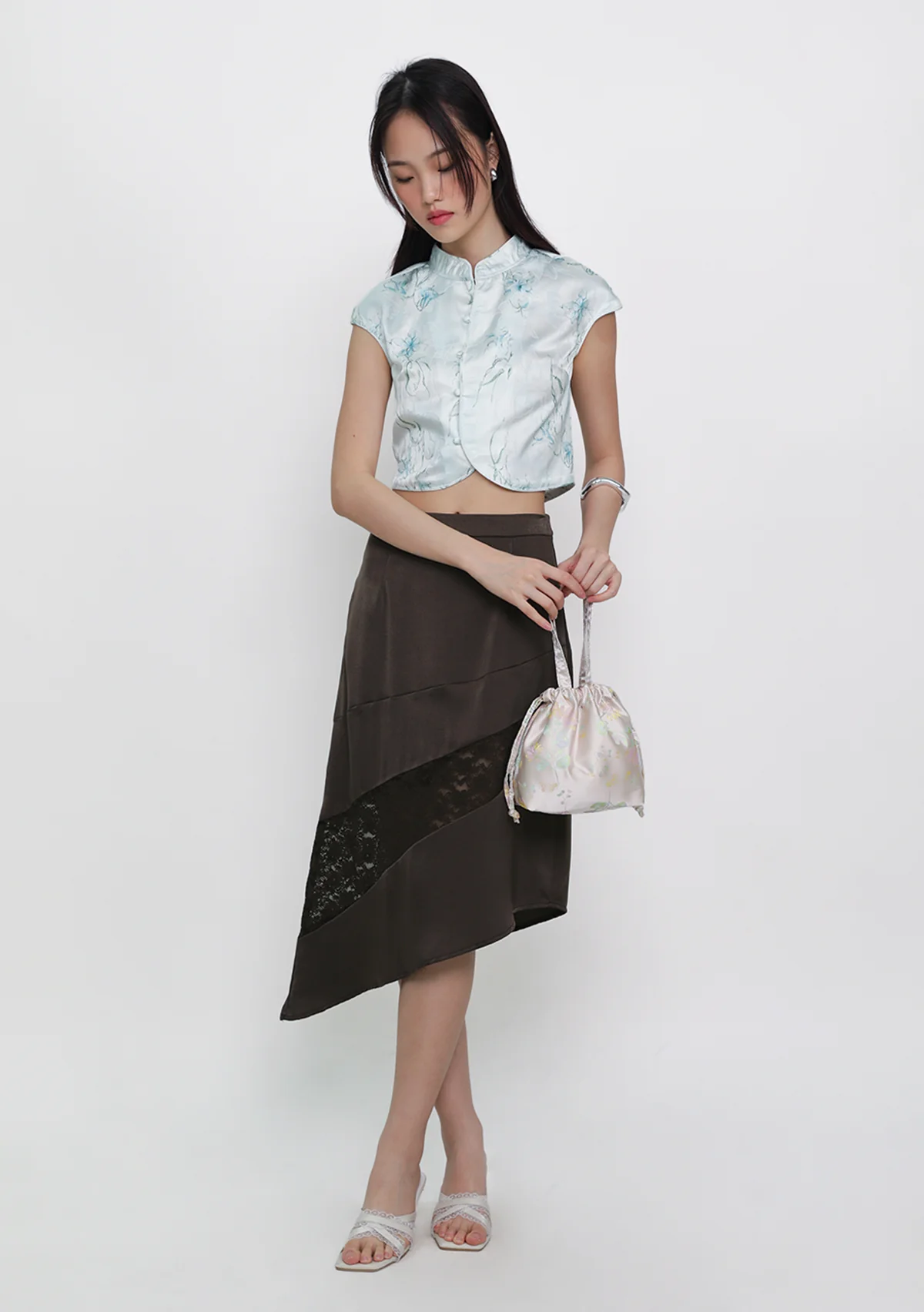 Ethna Mandarin Collar Button Top (Floral) - Image 4