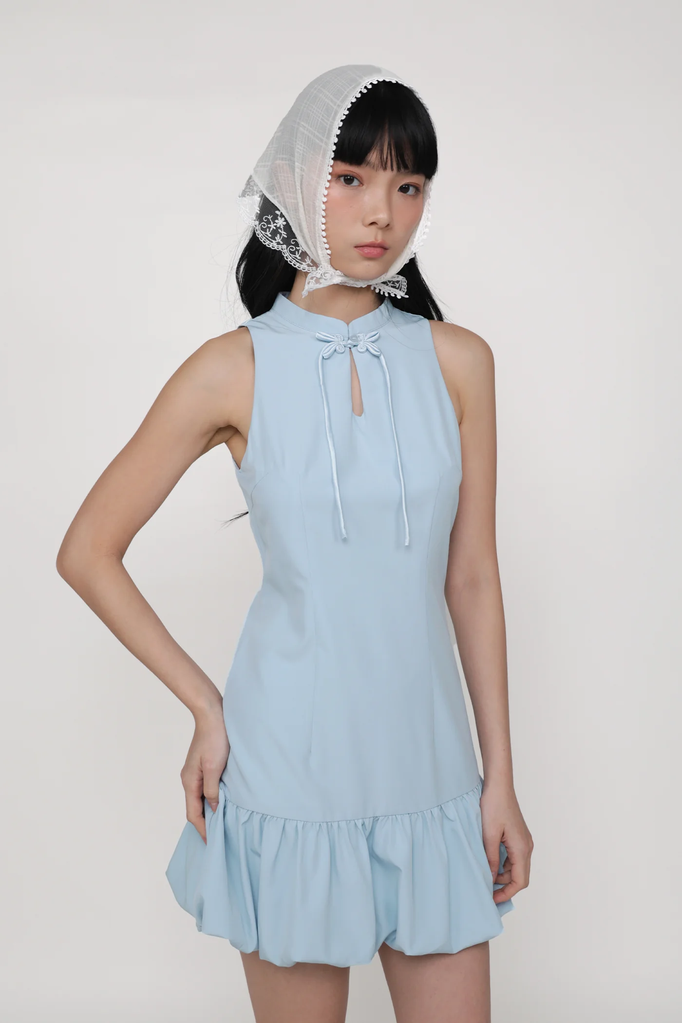 Evelyn Bubble Hem Qipao Dress - Image 3