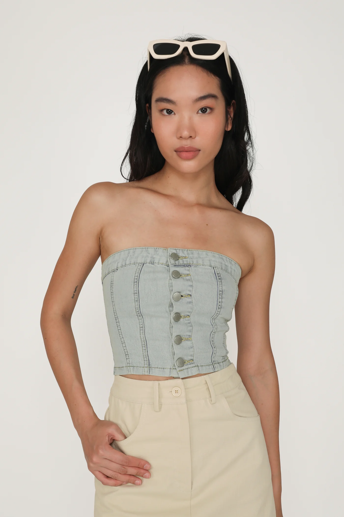 Franc Denim Button Tube Top - Image 11