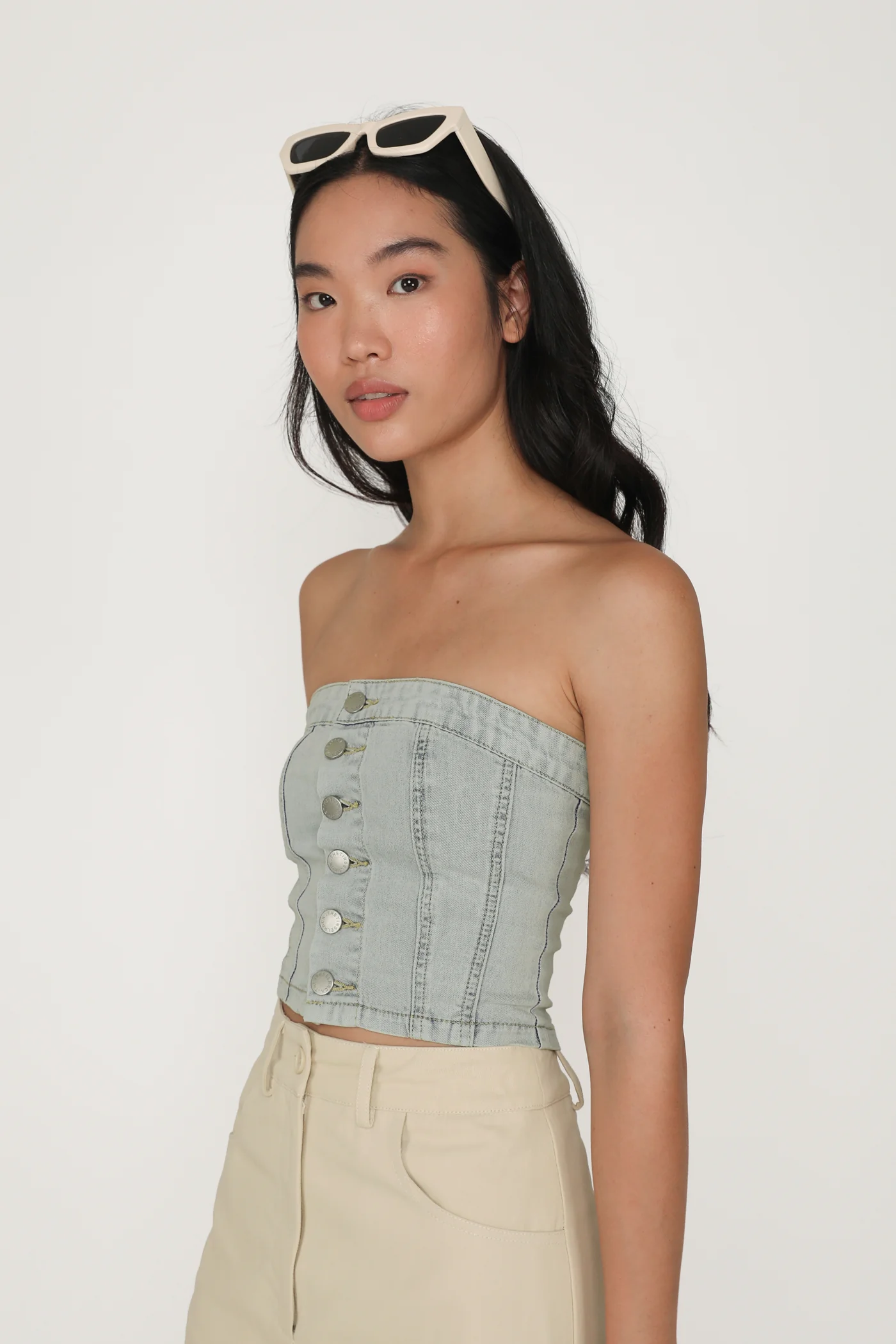 Franc Denim Button Tube Top - Image 12