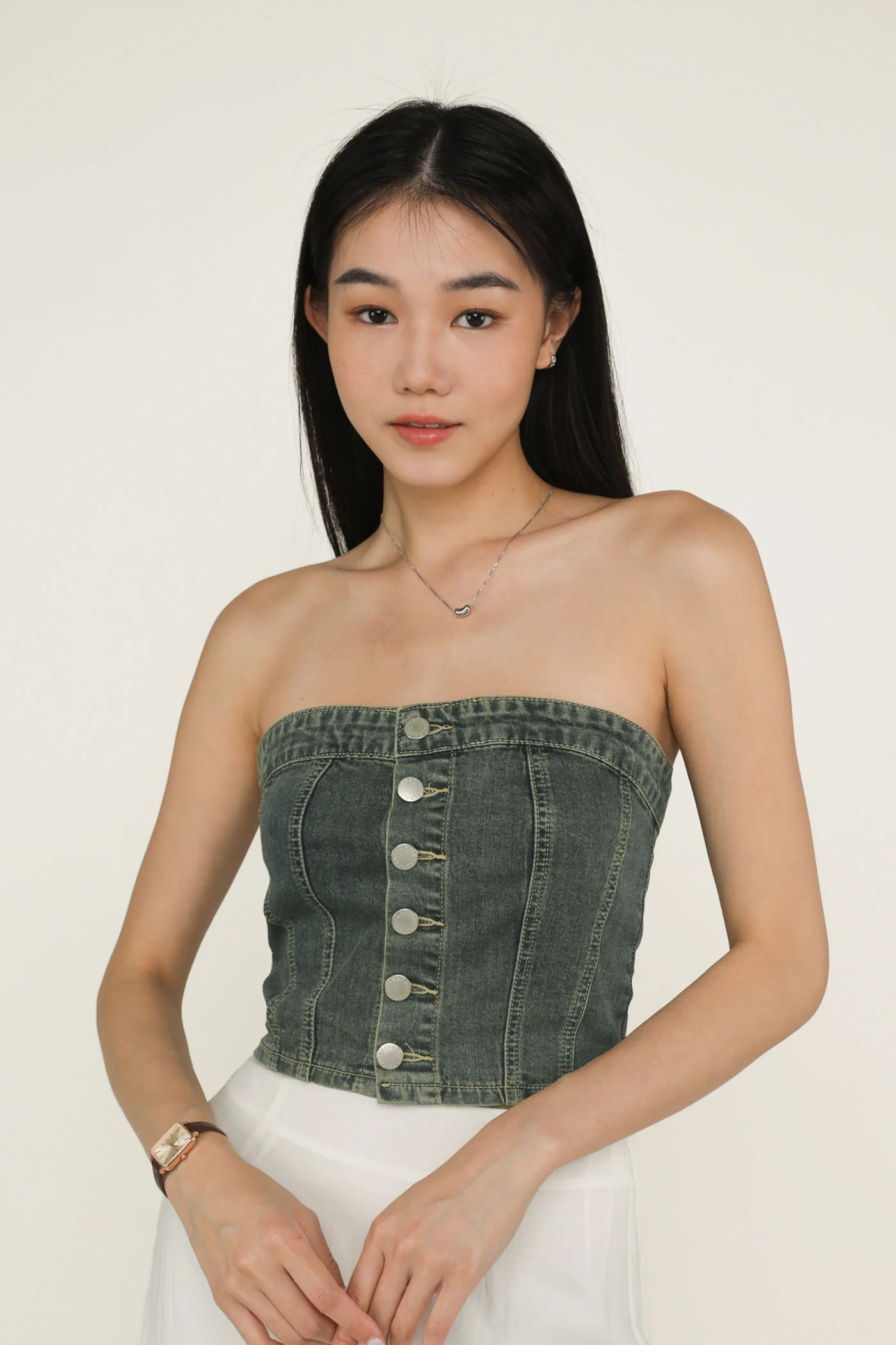 Franc Denim Button Tube Top - Image 17