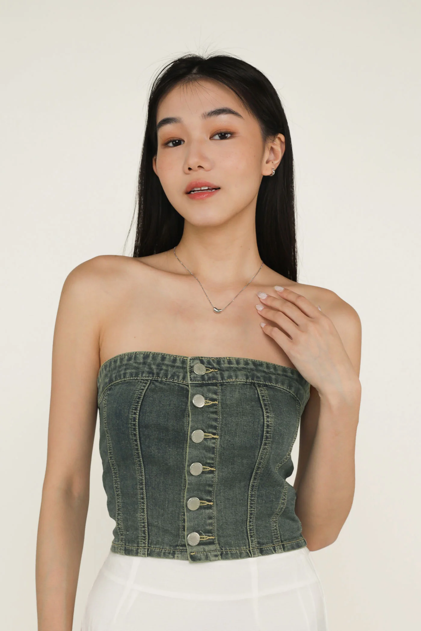 Franc Denim Button Tube Top - Image 19