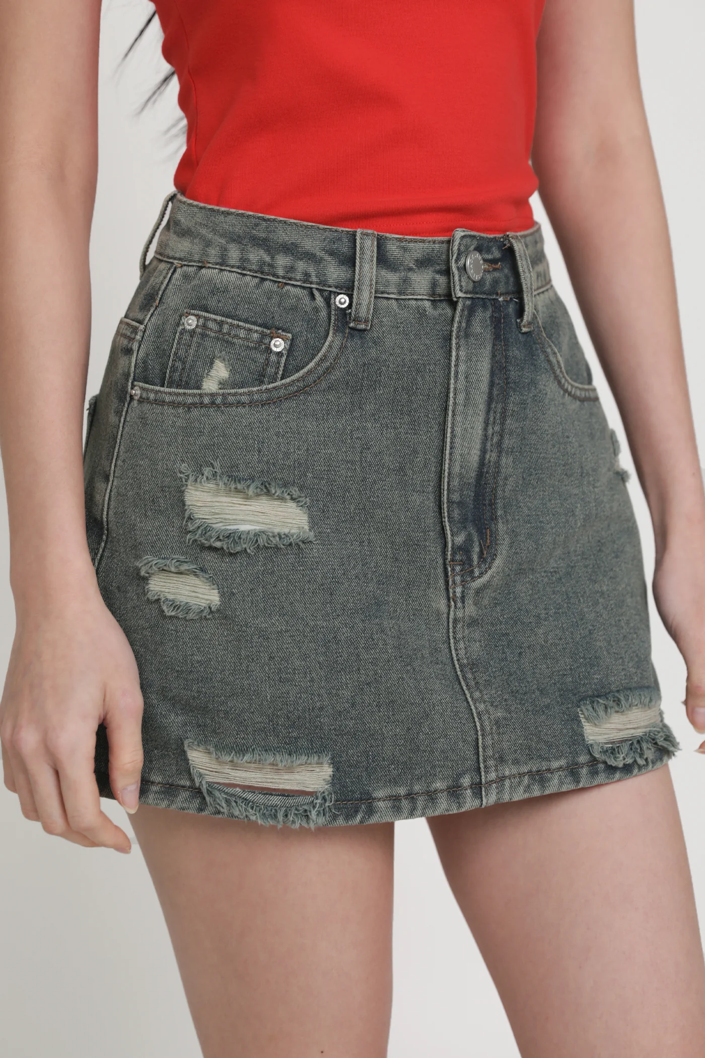 Georgie Ripped Denim Skorts - Image 4