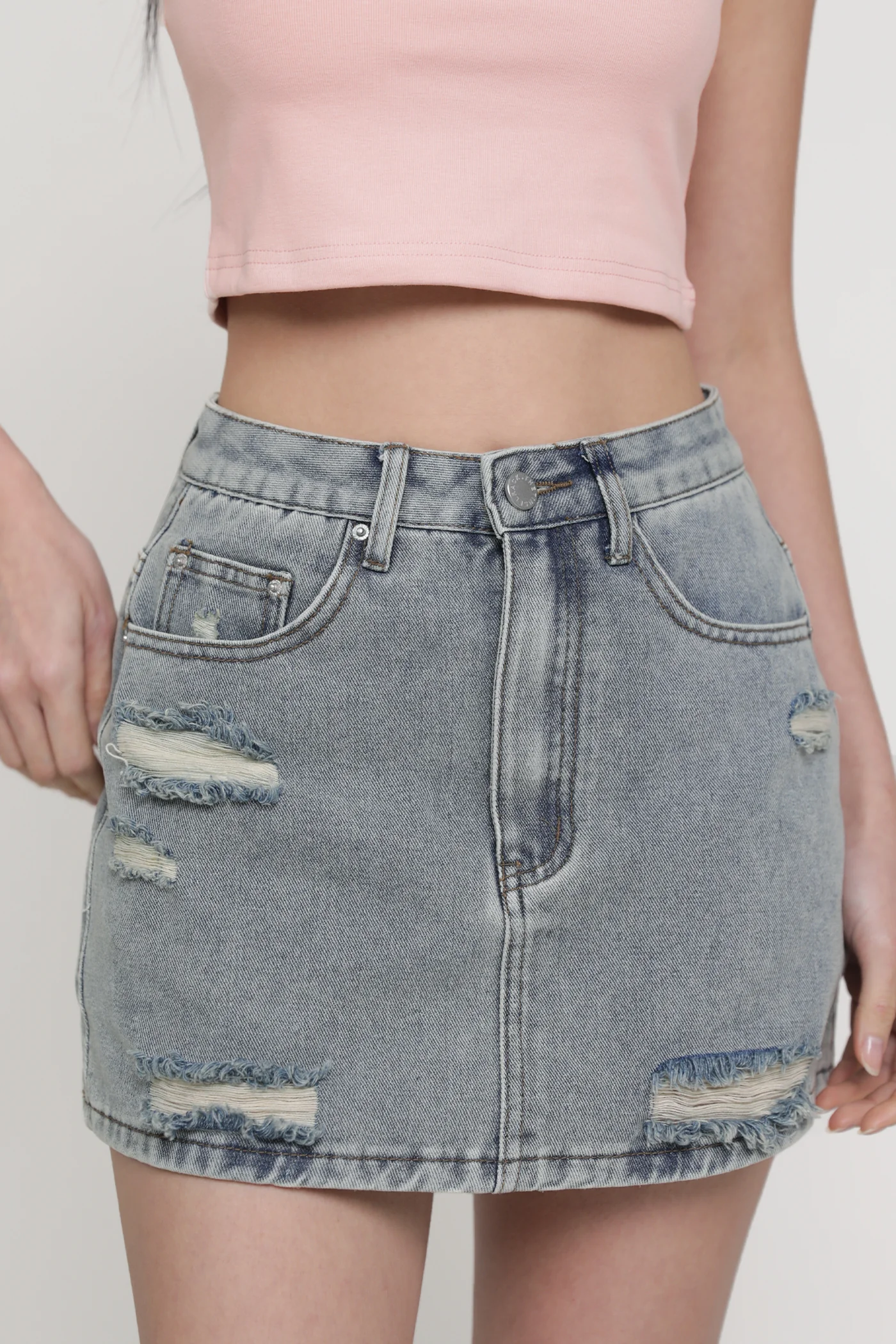 Georgie Ripped Denim Skorts - Image 9