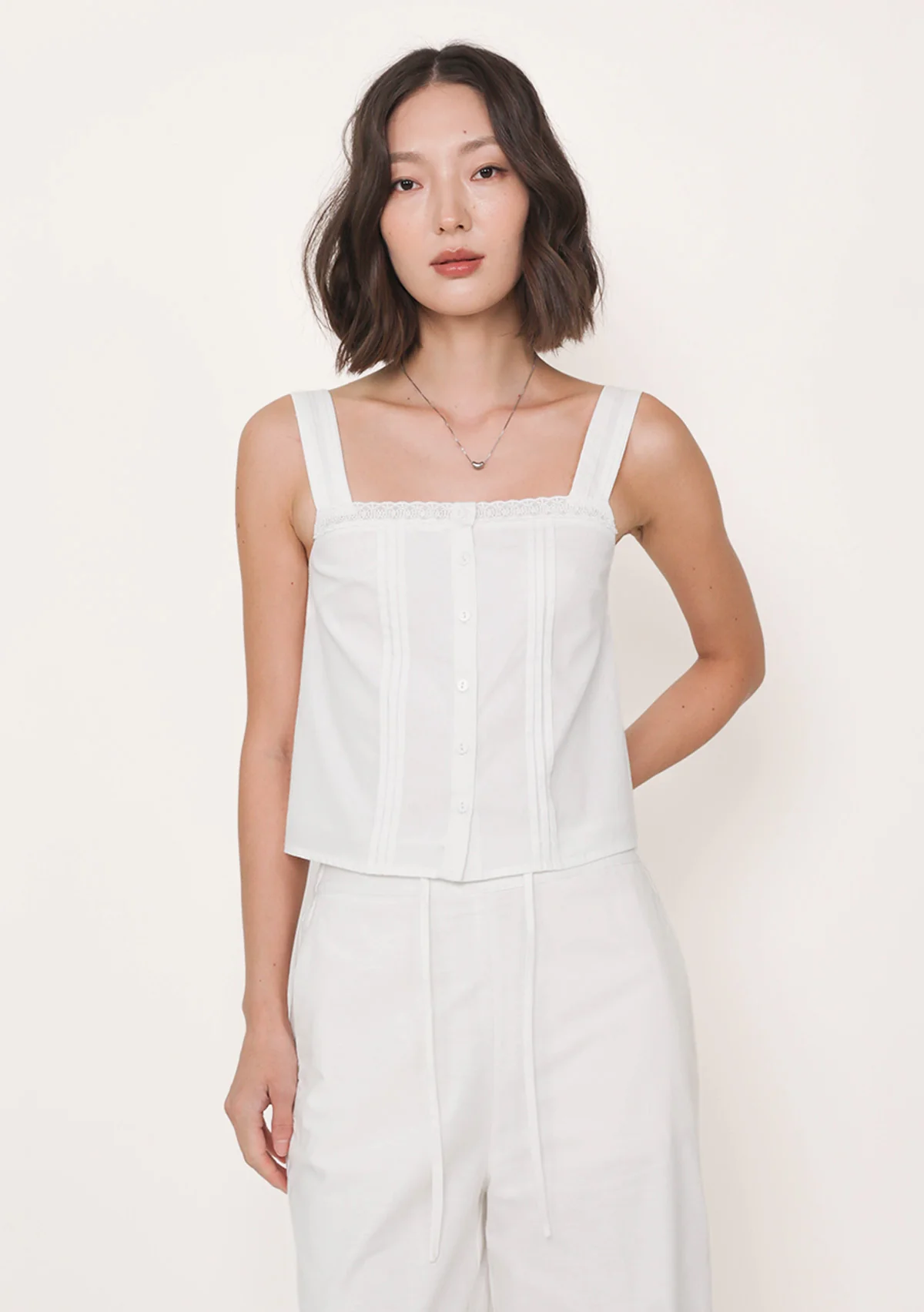 Giselle Lace Trim Button Top - Image 4