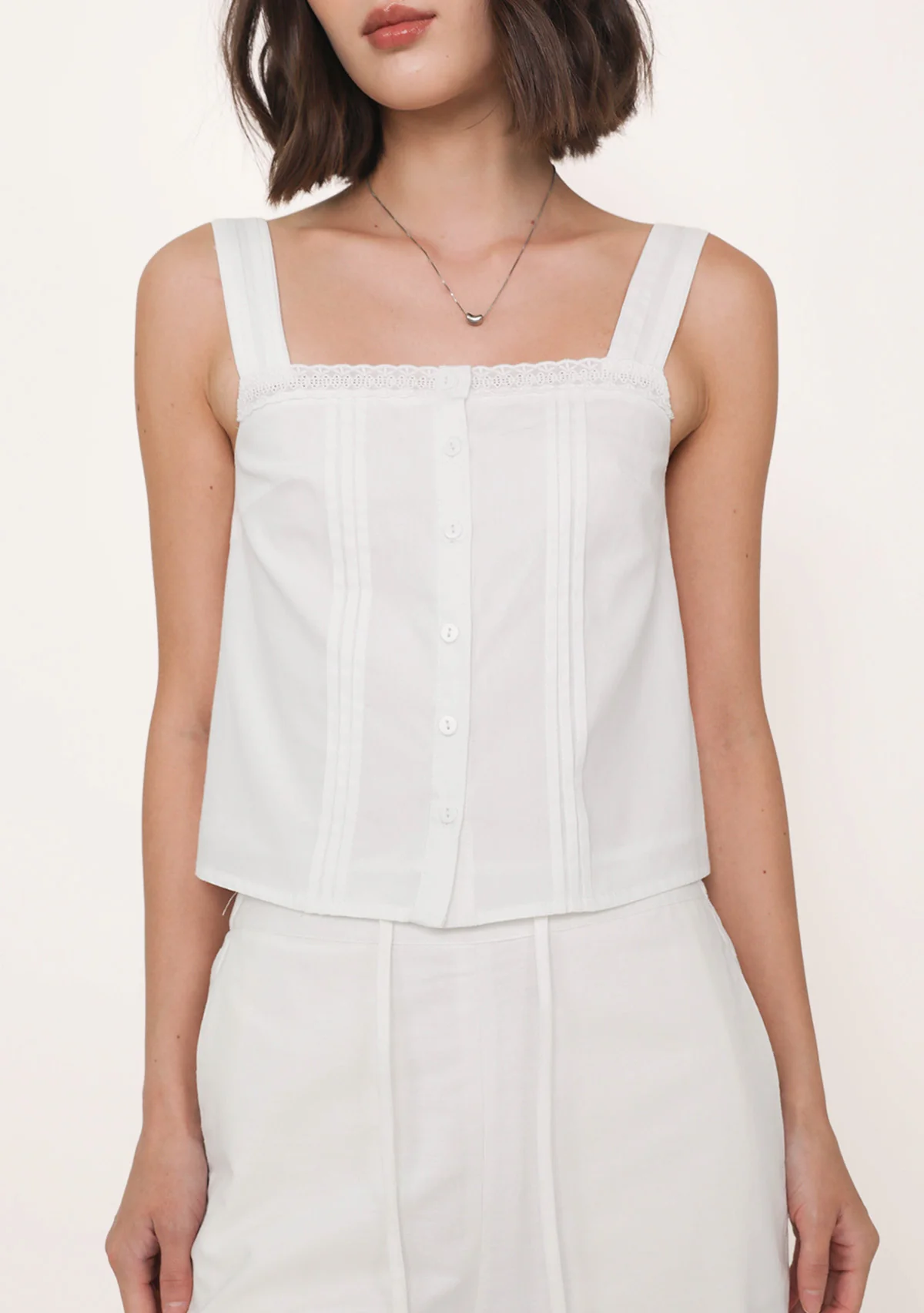 Giselle Lace Trim Button Top - Image 5