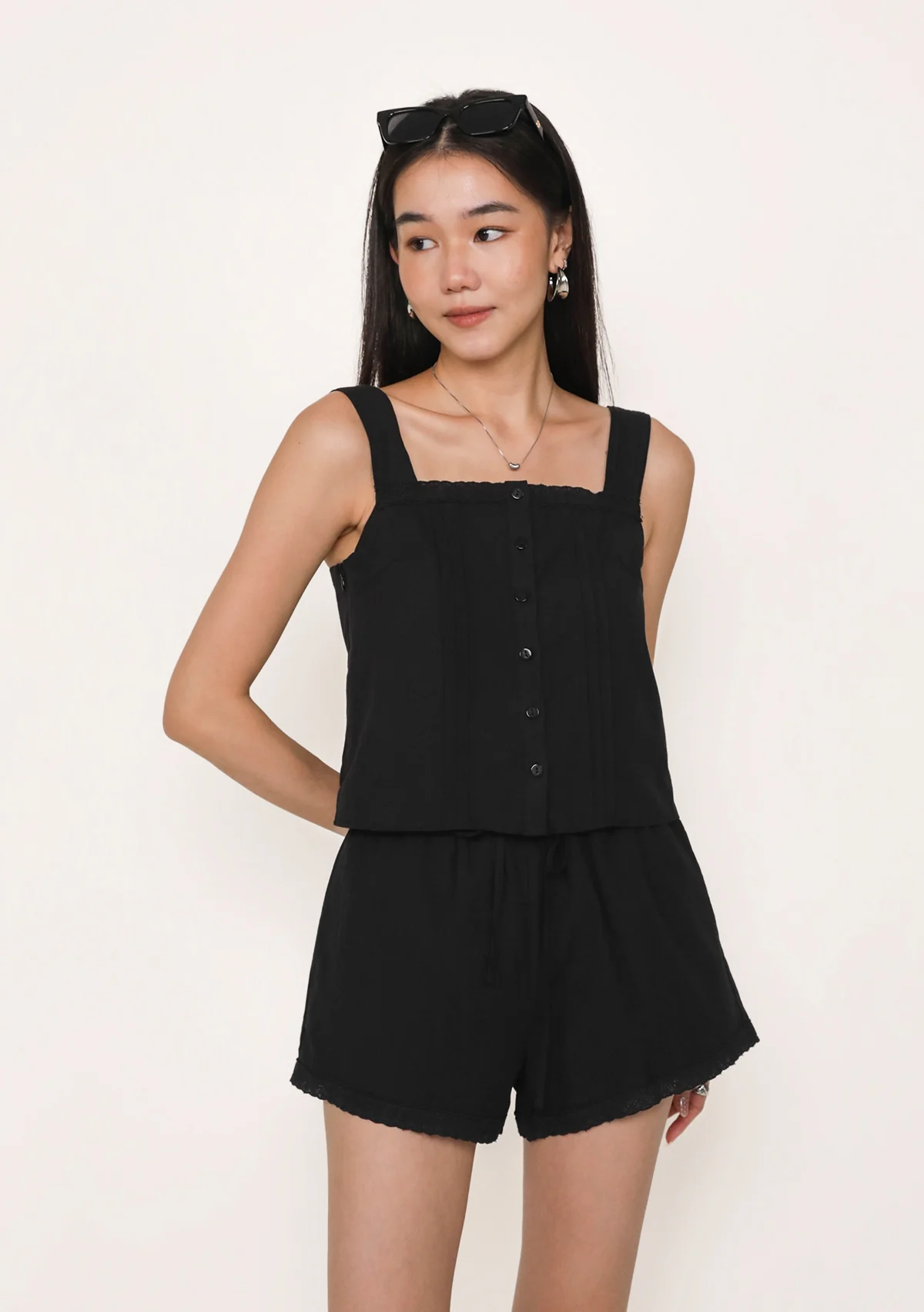 Giselle Lace Trim Button Top - Image 7