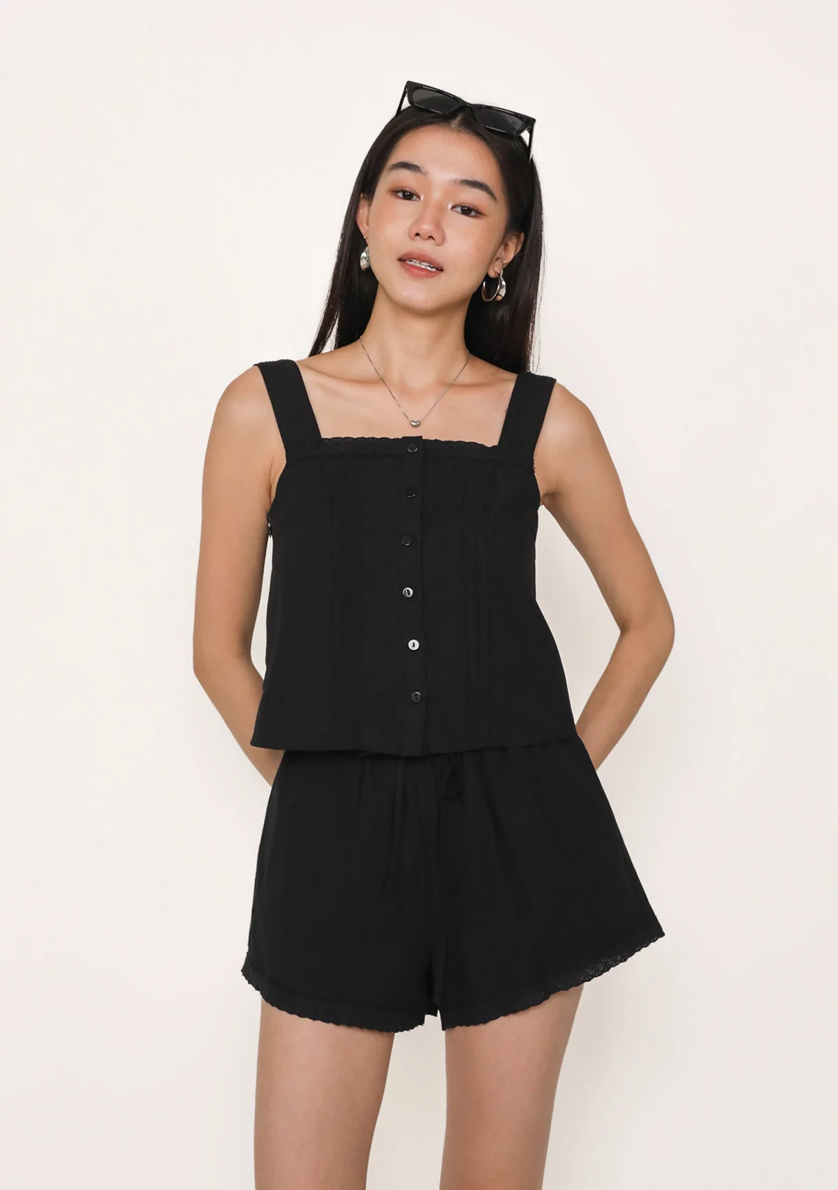 Giselle Lace Trim Button Top - Image 8