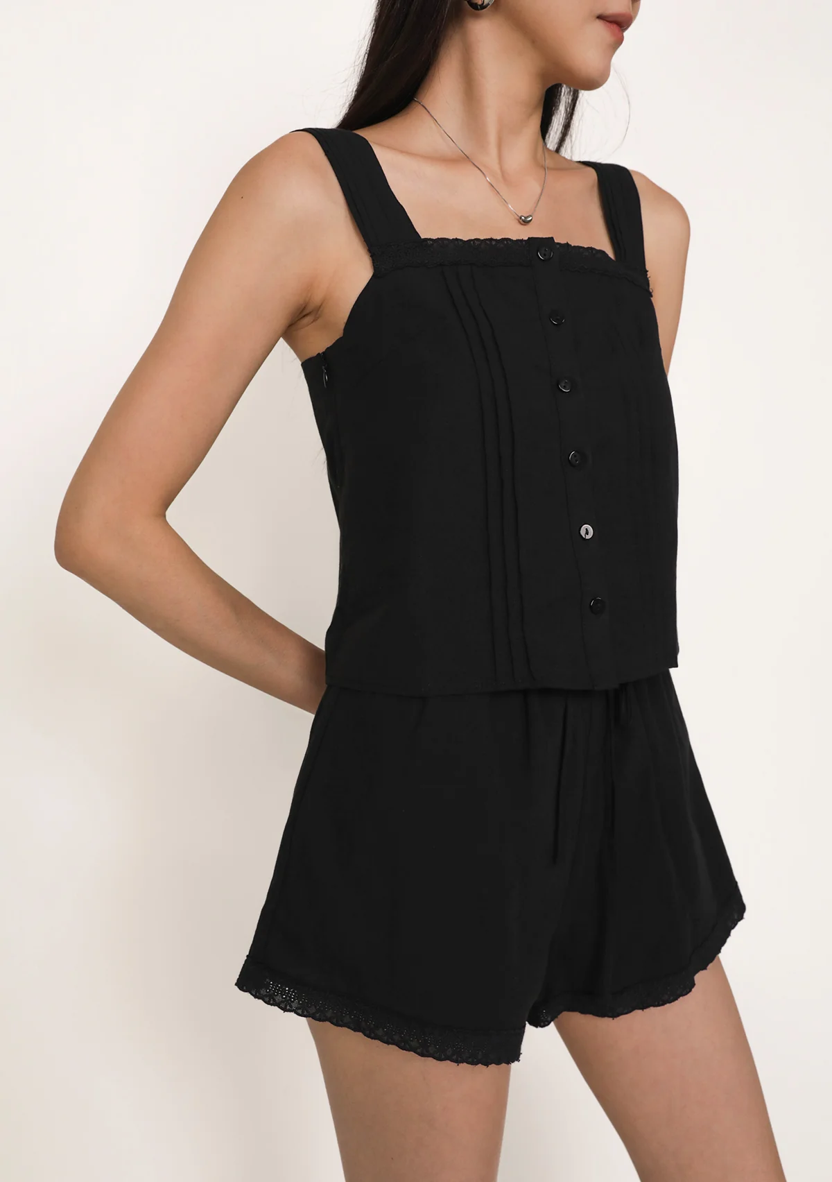 Giselle Lace Trim Button Top - Image 9