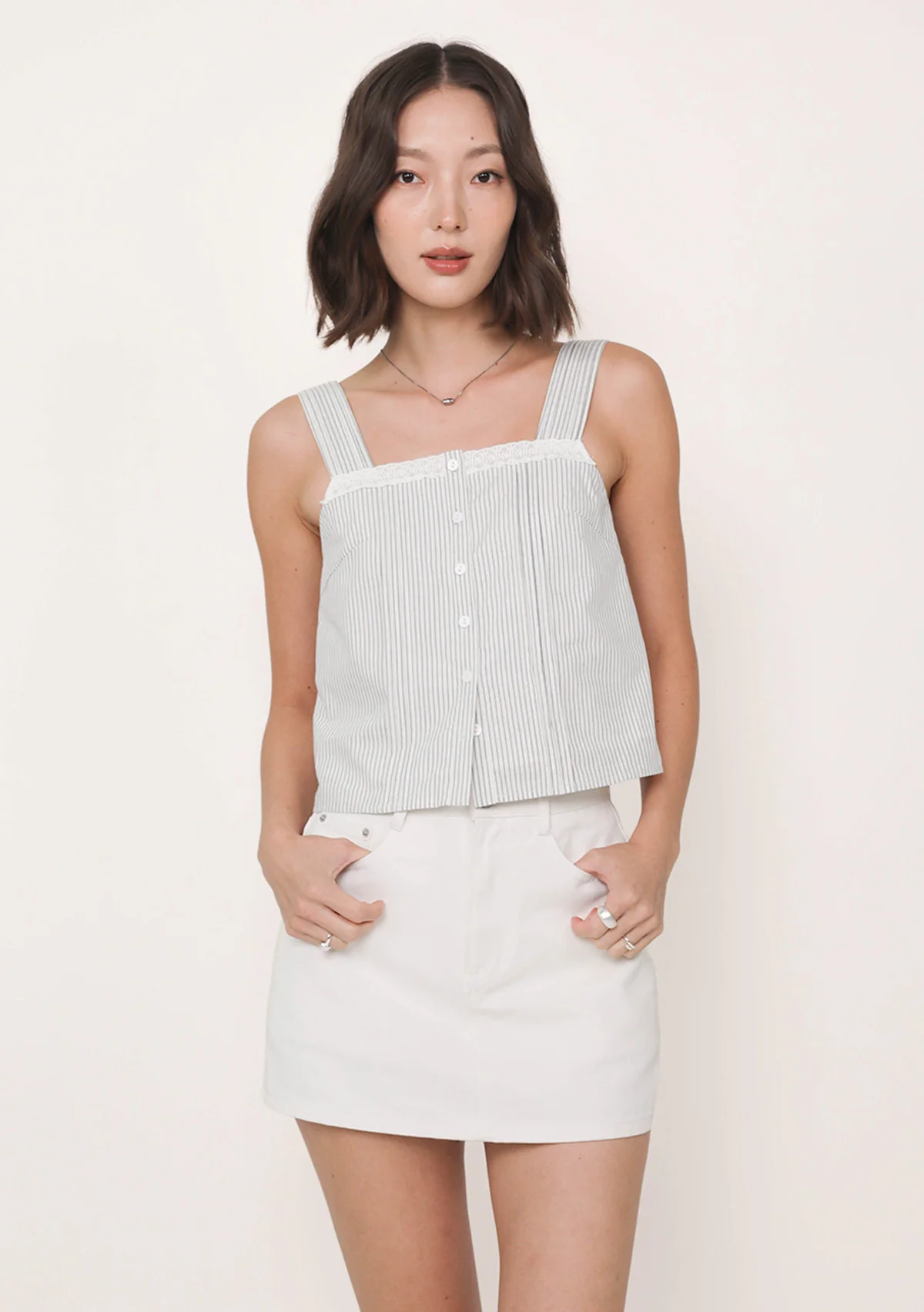 Giselle Lace Trim Button Top  (Printed) - Image 2