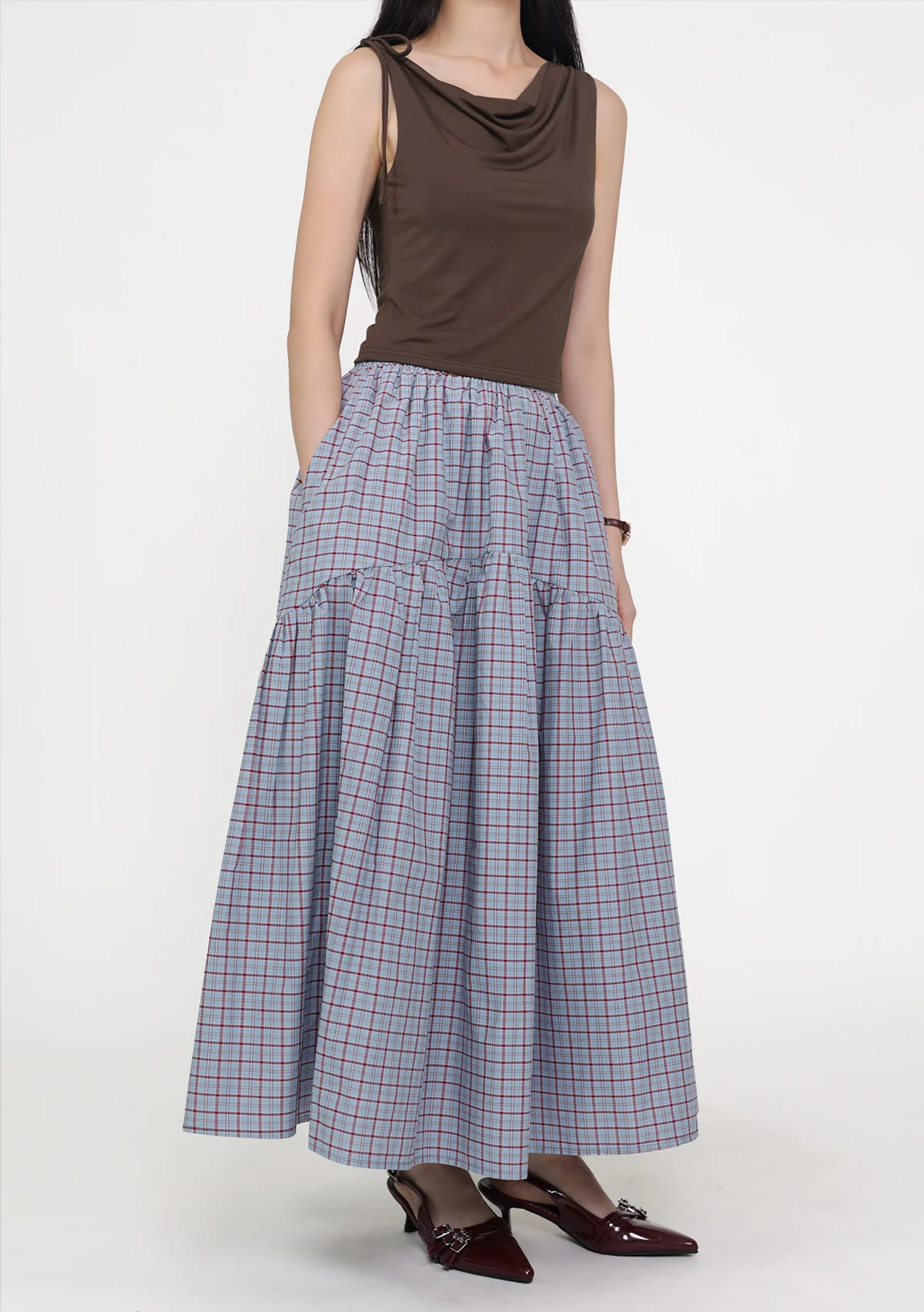 Isabella Tiered Maxi Skirt (Plaid) - Image 8
